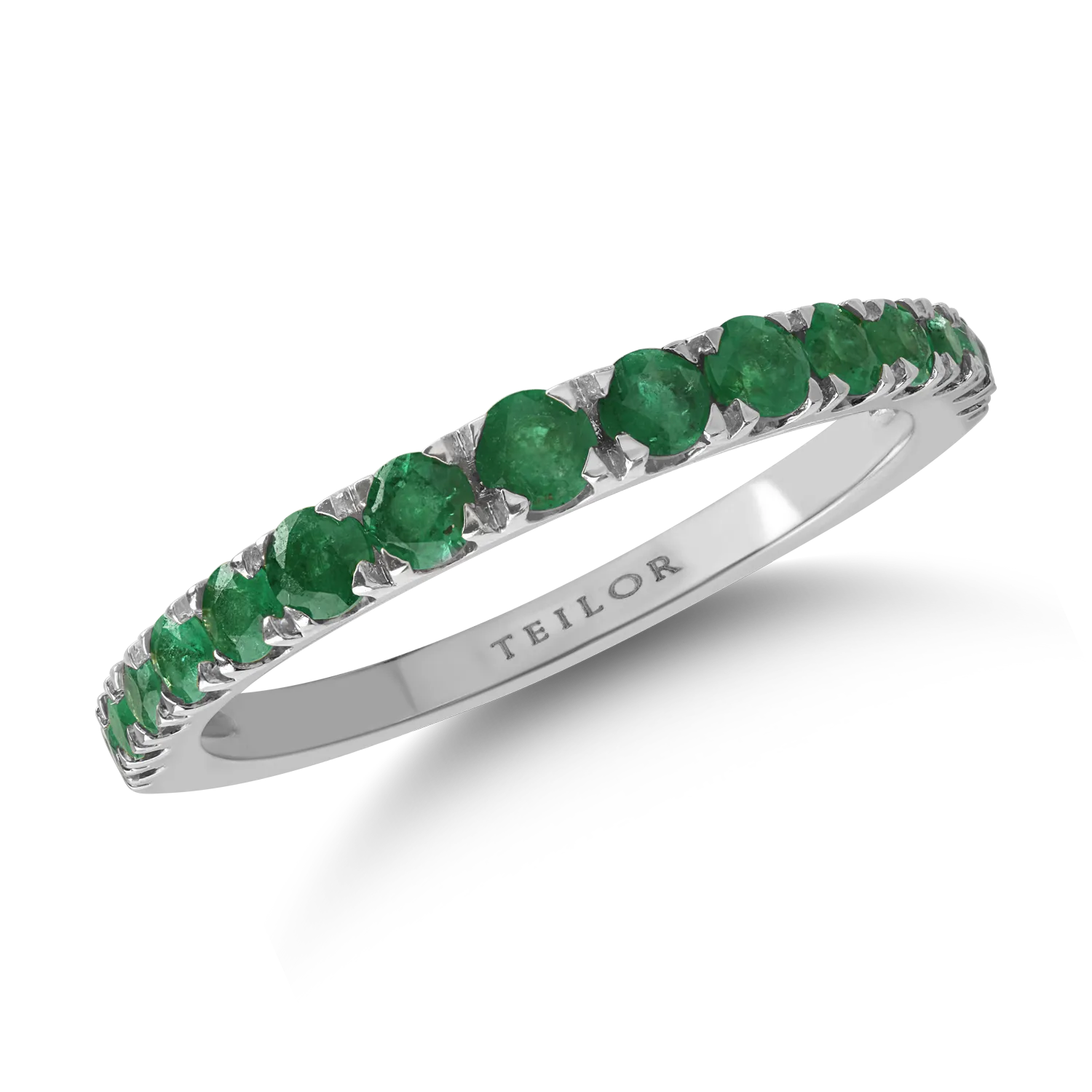 Inel semi eternity din aur alb cu smaralde de 0.7ct
