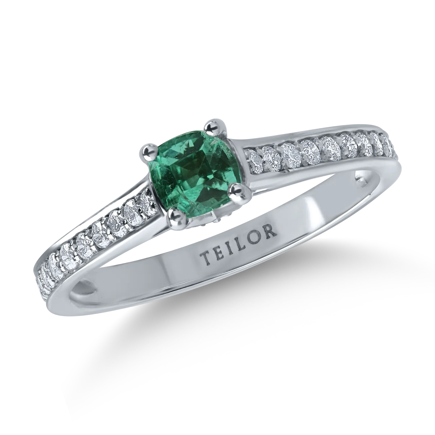 Inel de logodna din aur alb cu smarald de 0.35ct si diamante de 0.22ct