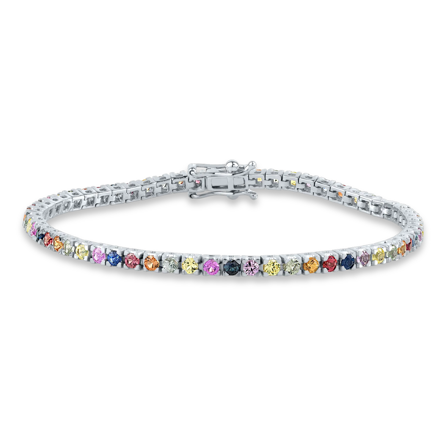 Bratara tennis din aur alb cu safire multicolore de 3.22ct