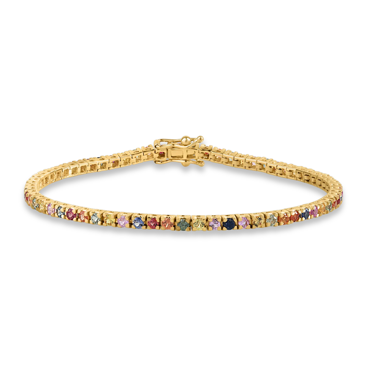 Yellow gold tennis bracelet with multicolored sapphires of 3.29ct