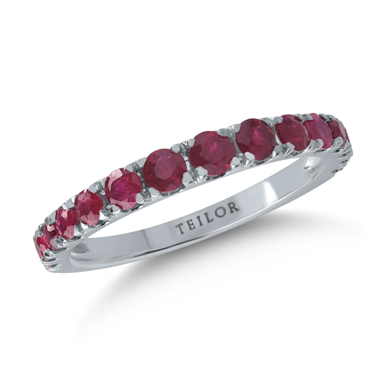 Inel semi eternity din aur alb cu rubine de 1ct