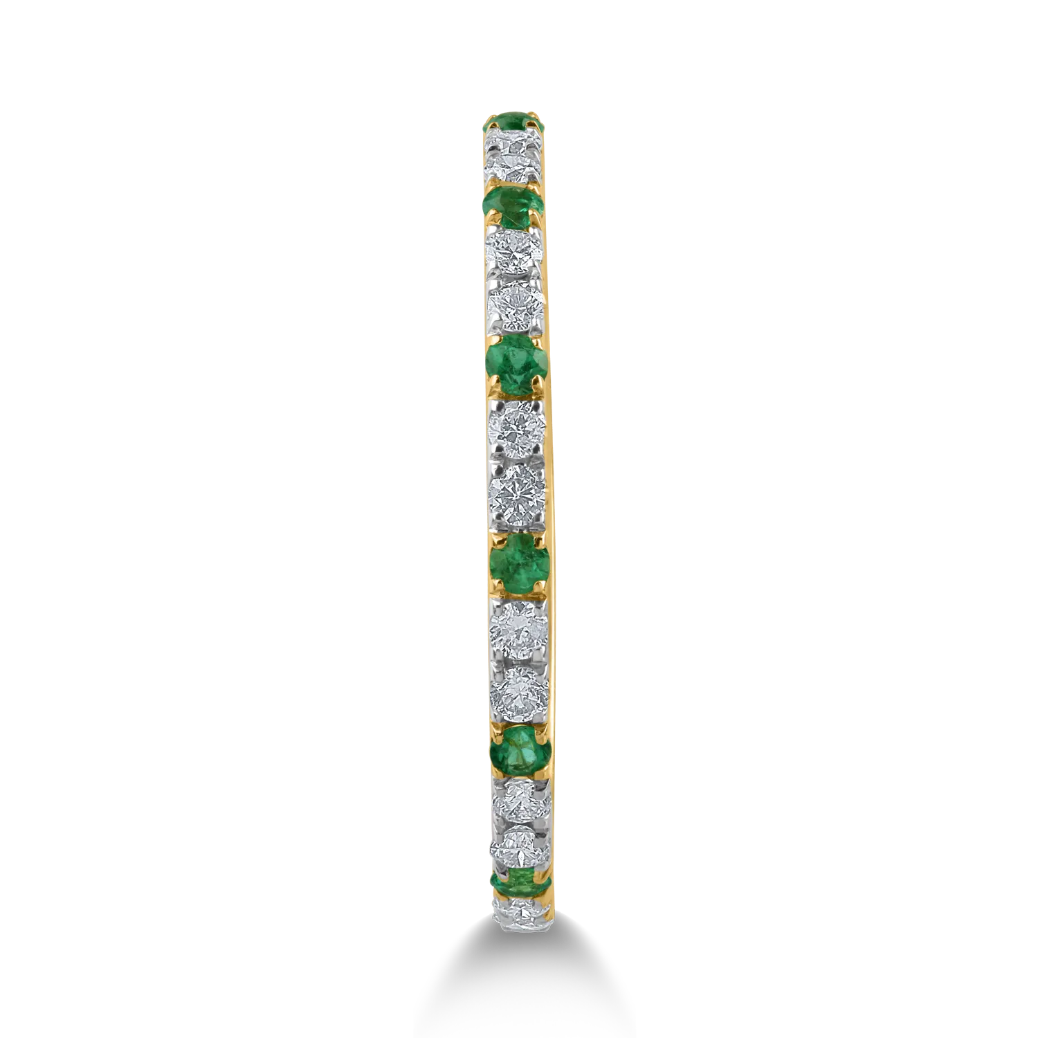Half eternity ring in yellow gold with 0.19ct diamonds and 0.08ct emeralds