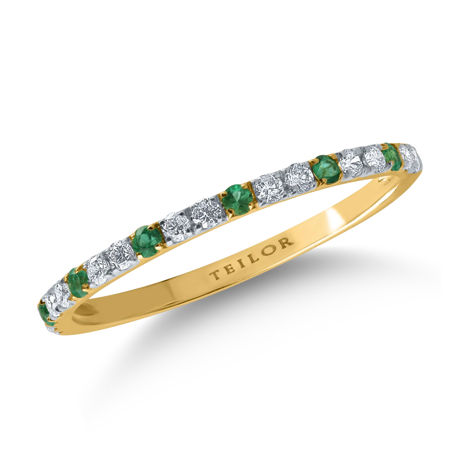 Fél örökkévalóság gyűrű sárga aranyból 0.08ct smaragddal és 0.21ct gyémánttal