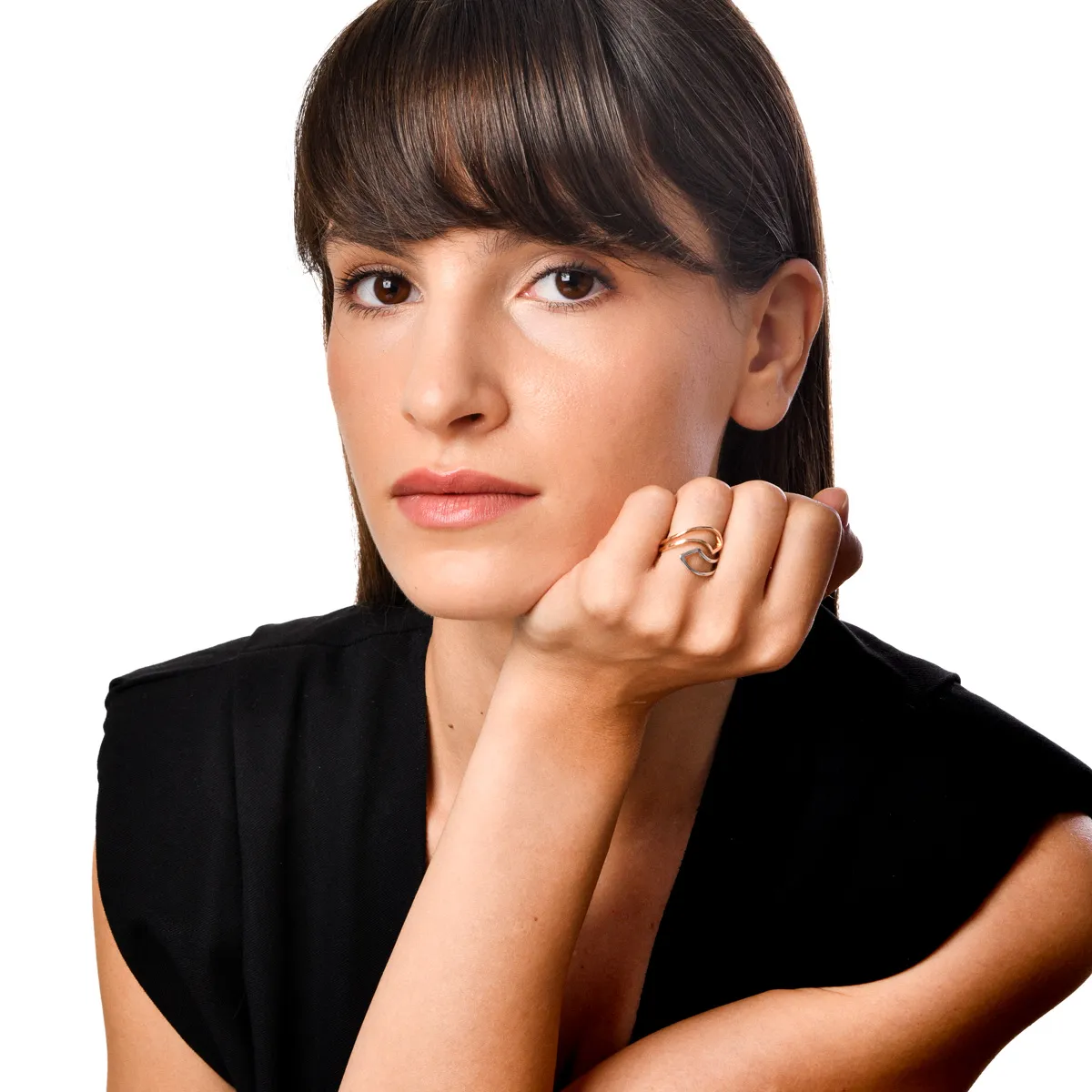 White-rose gold geometric ring