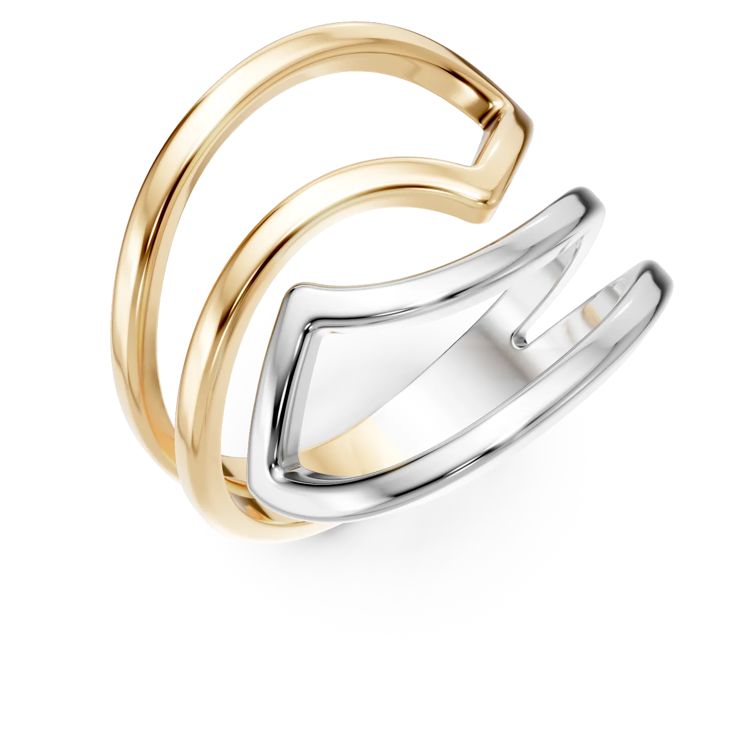 Inel geometric din aur alb-galben