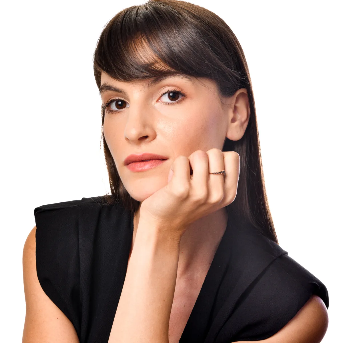 Inel semi eternity din aur roz cu zirconia microsetting