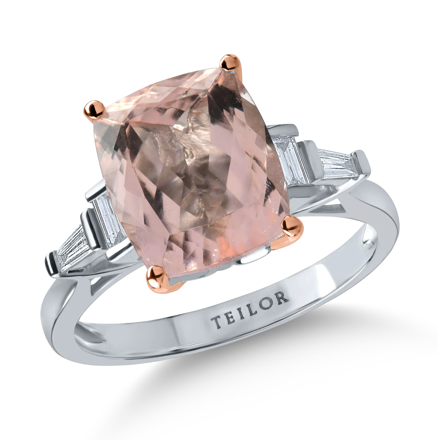Inel din aur alb-roz cu morganit de 3.3ct si diamante de 0.29ct