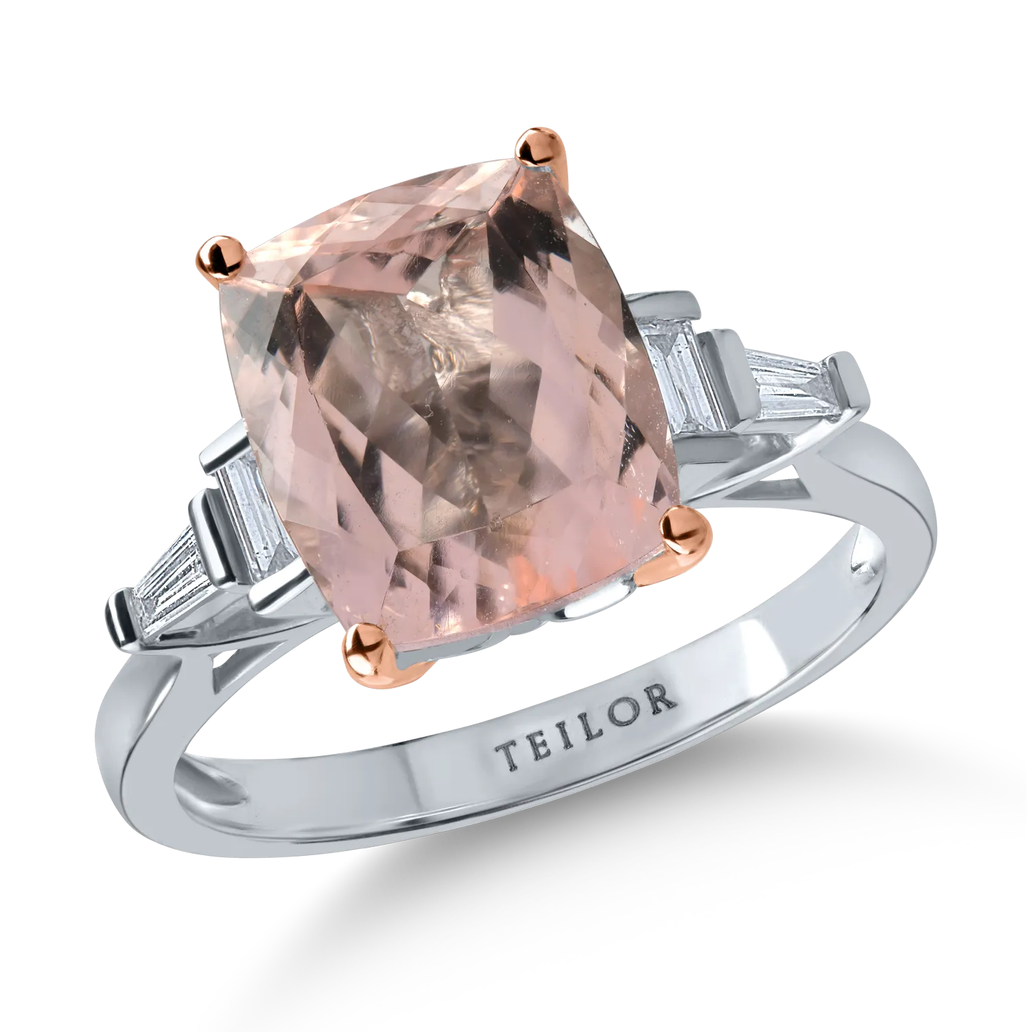 Inel din aur alb-roz cu morganit de 3.94ct si diamante de 0.29ct