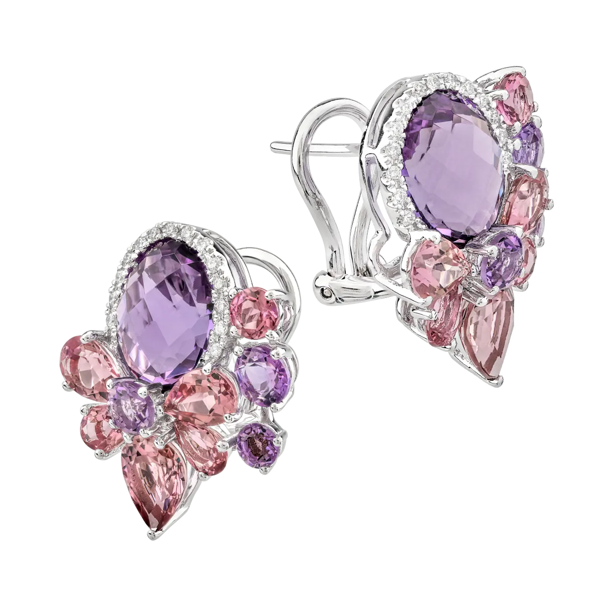 Обеци от бяло злато със скъпоценни и полускъпоценни камъни 11.2гкт.