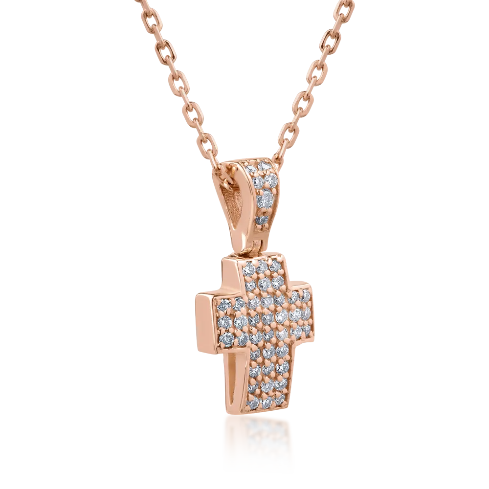Naszyjnik z krzyżykiem w kolorze różowego złota z diamentami o masie 0.12ct