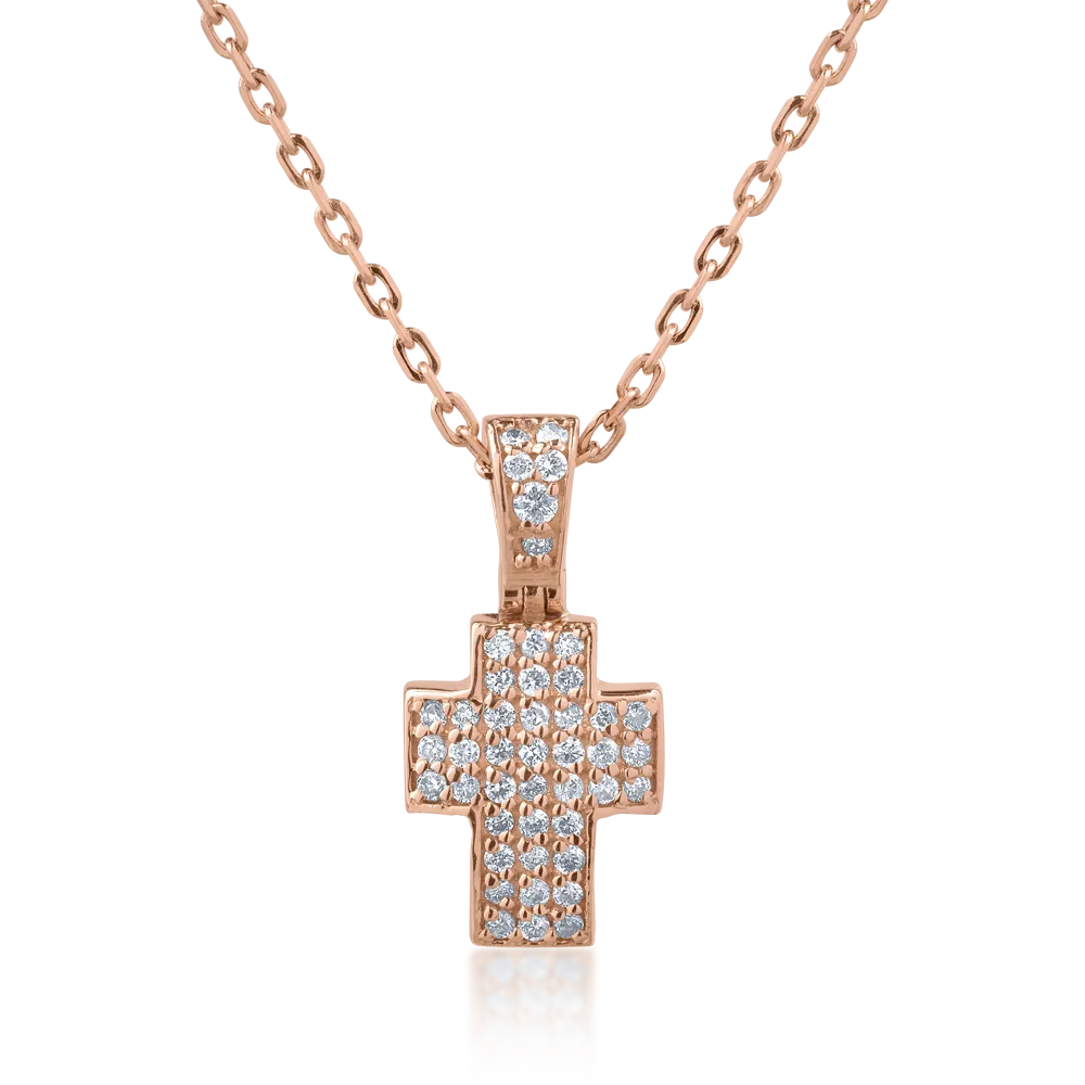 Rózsarany keresztes medál nyaklánc 0.12ct gyémántokkal