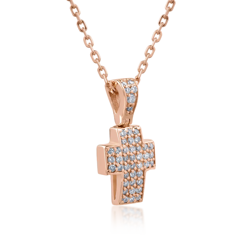 Rózsarany keresztes medál nyaklánc 0.12ct gyémántokkal