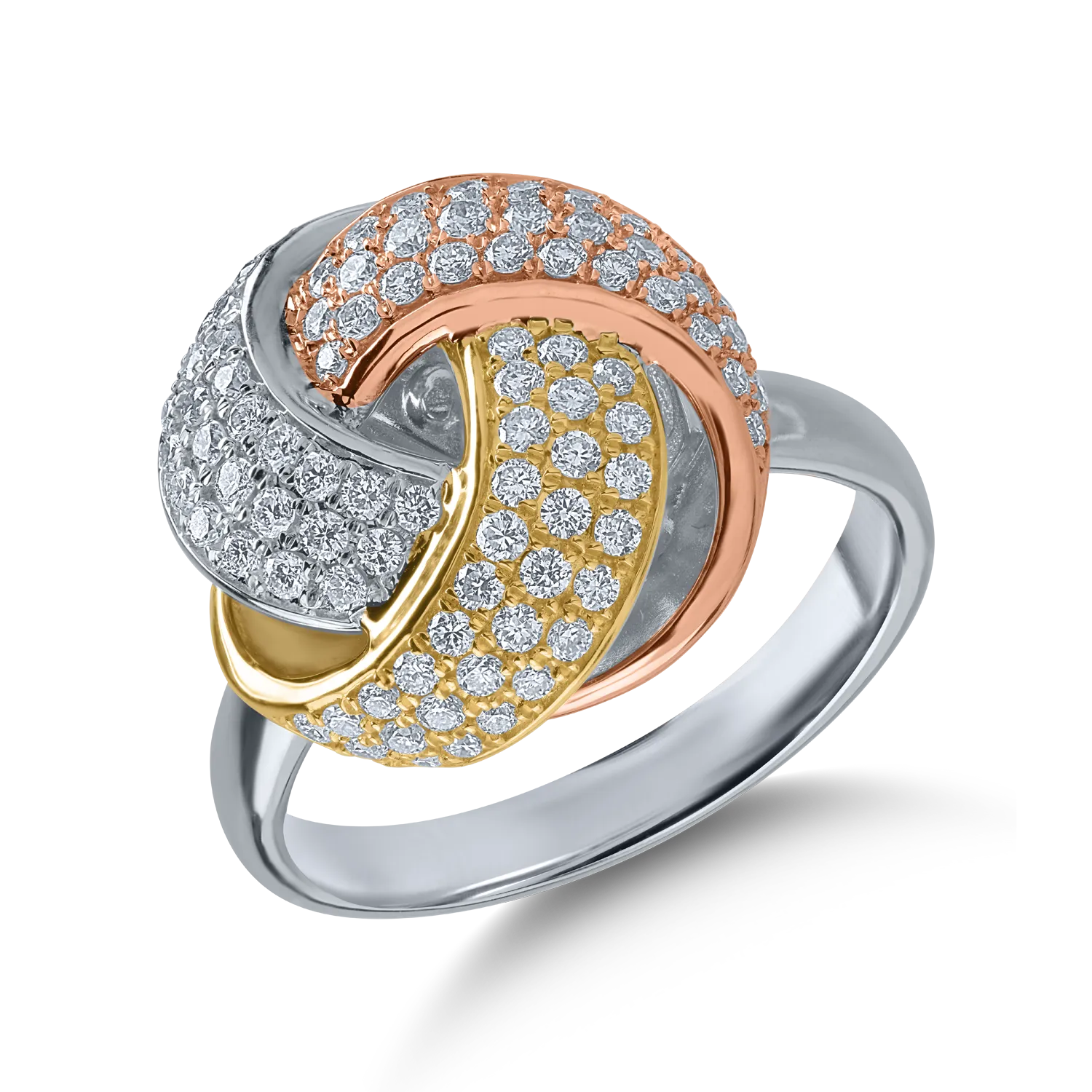 White-rose-yellow gold ring with 0.78ct diamonds