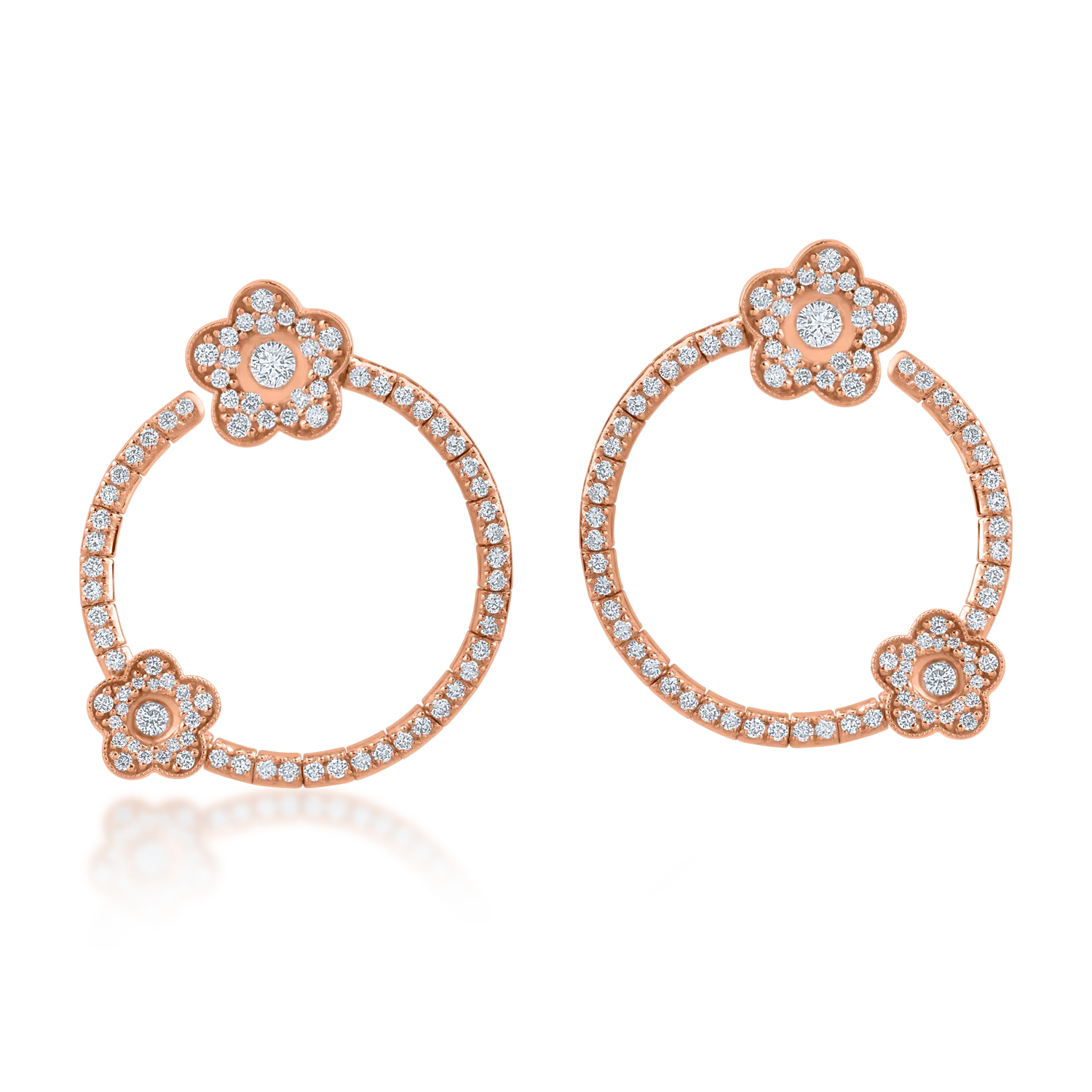 Róza arany fülbevaló 1.17ct gyémántokkal