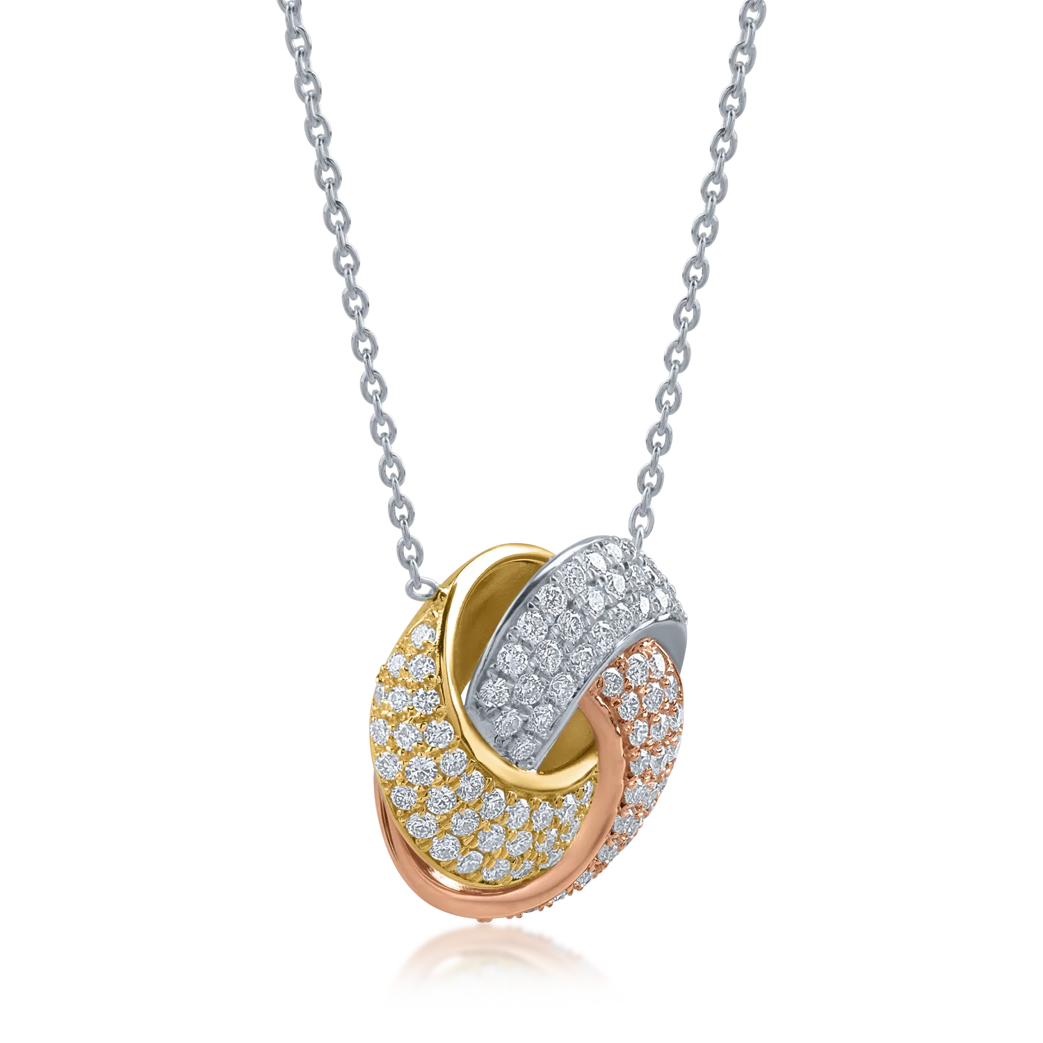 White-rose-yellow gold pendant necklace with 0.84ct diamonds