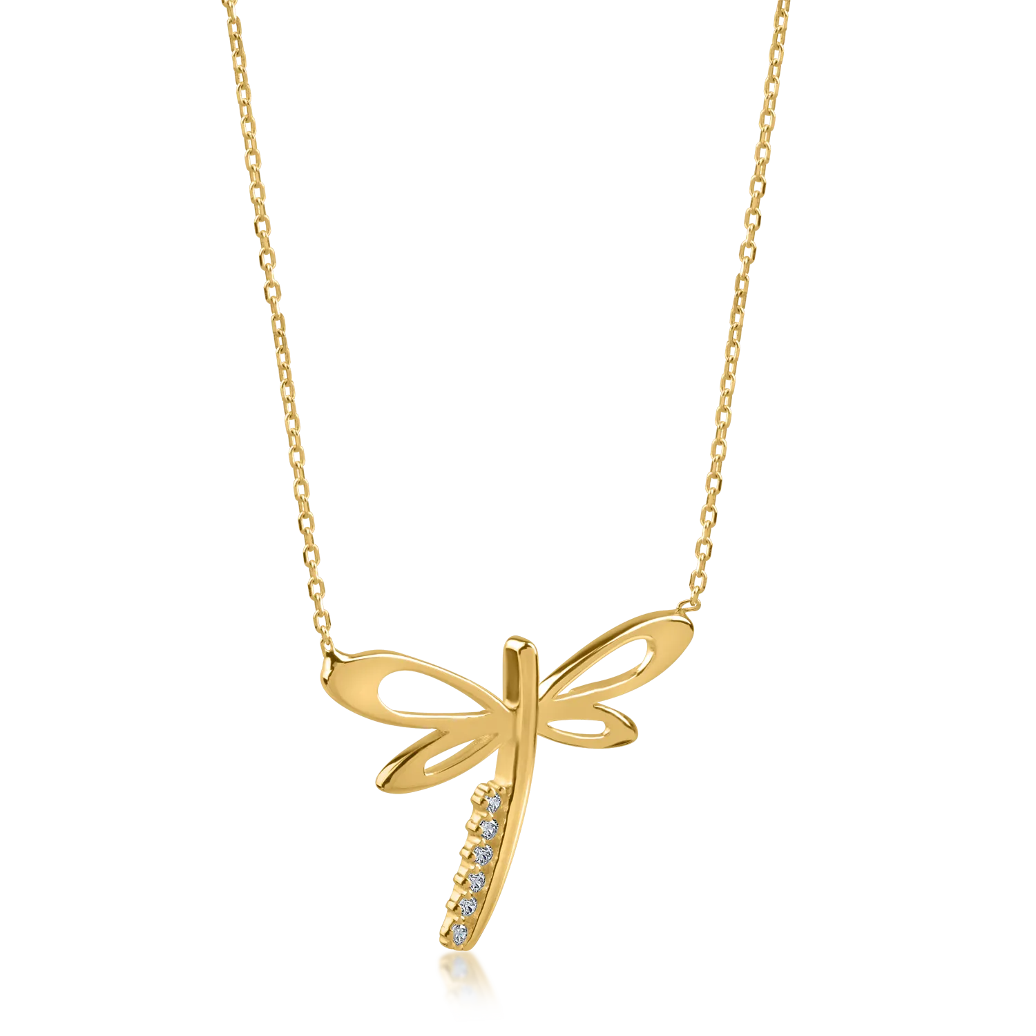 Yellow gold dragonfly pendant necklace