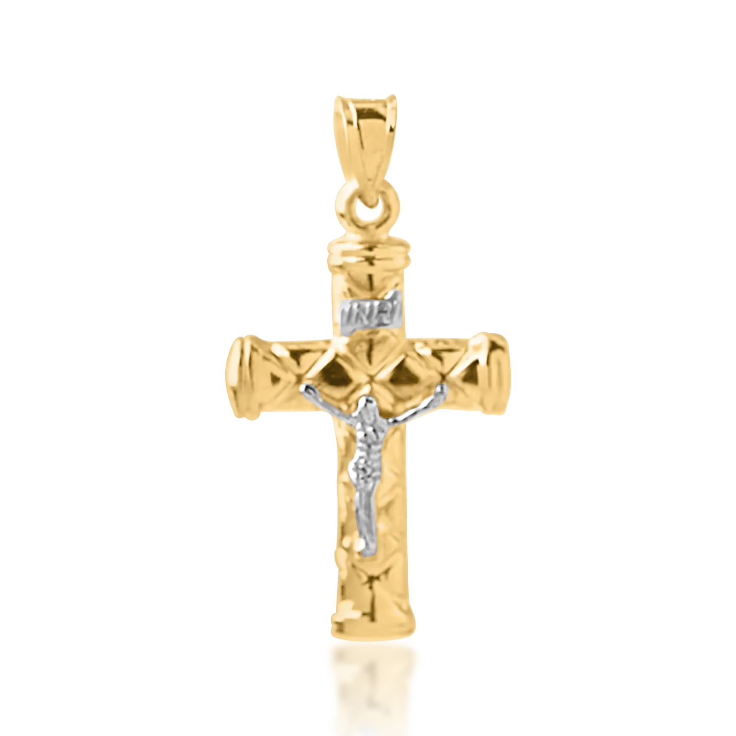 Висулка кръст от бяло-жълто злато