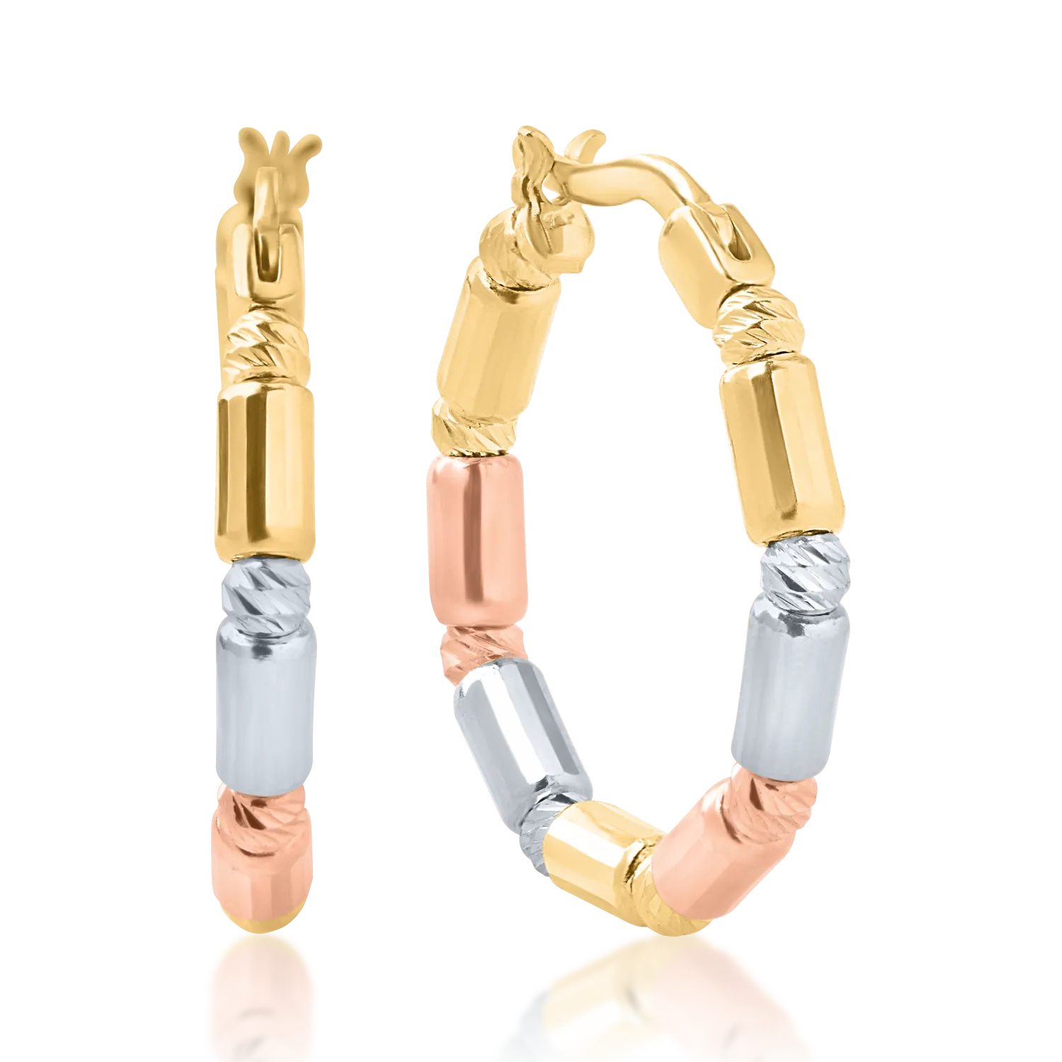 Kolczyki z biało-żółto-różowego złota