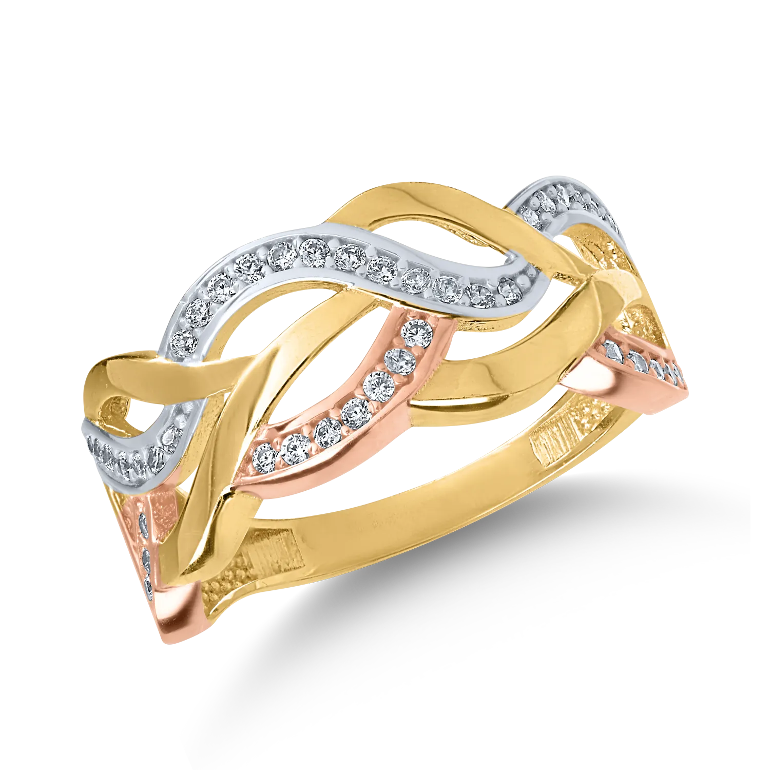 Rózsa-sárga-fehér arany gyűrű