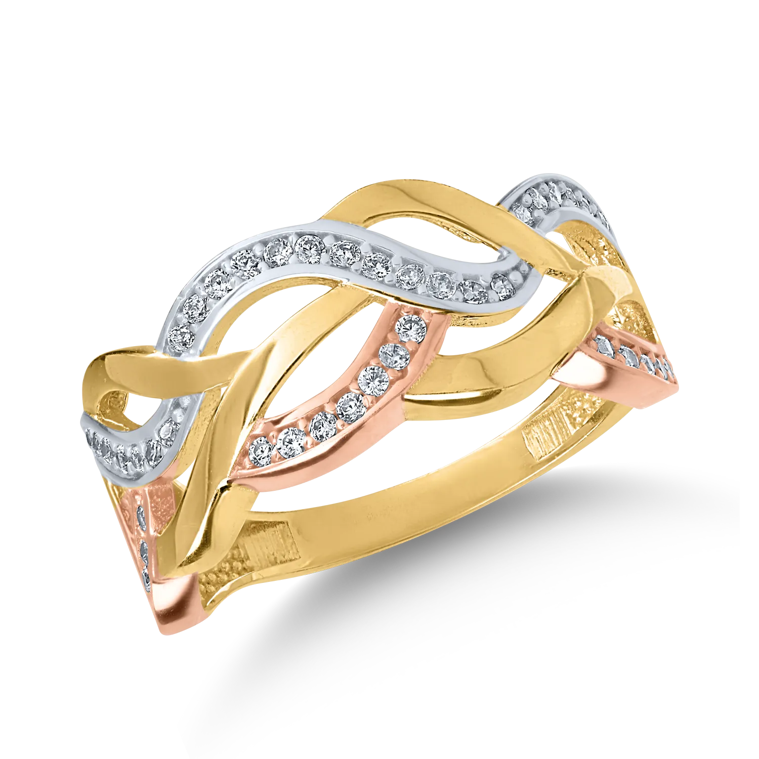 Rose-yellow-white gold ring