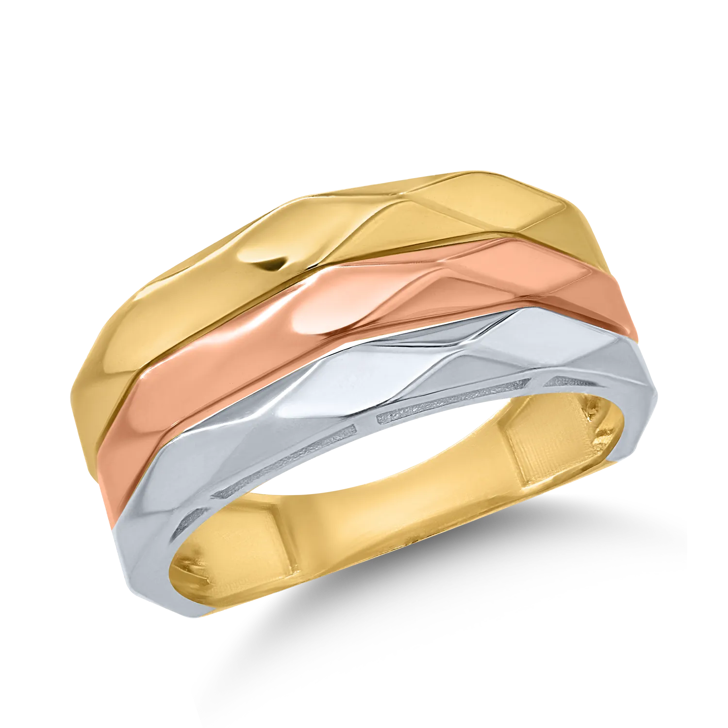 Fehér-rózsa-sárga arany gyűrű