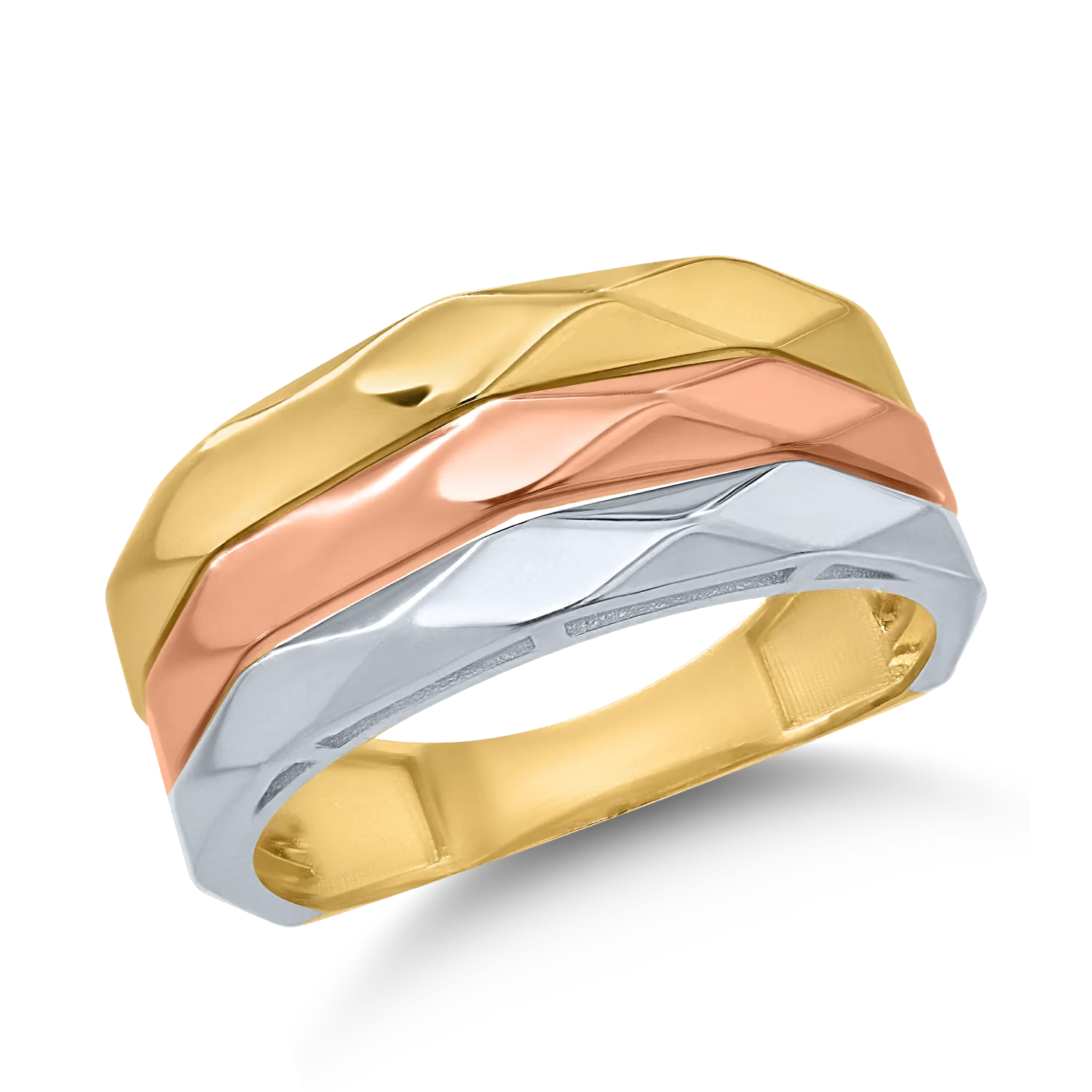 White-rose-yellow gold ring