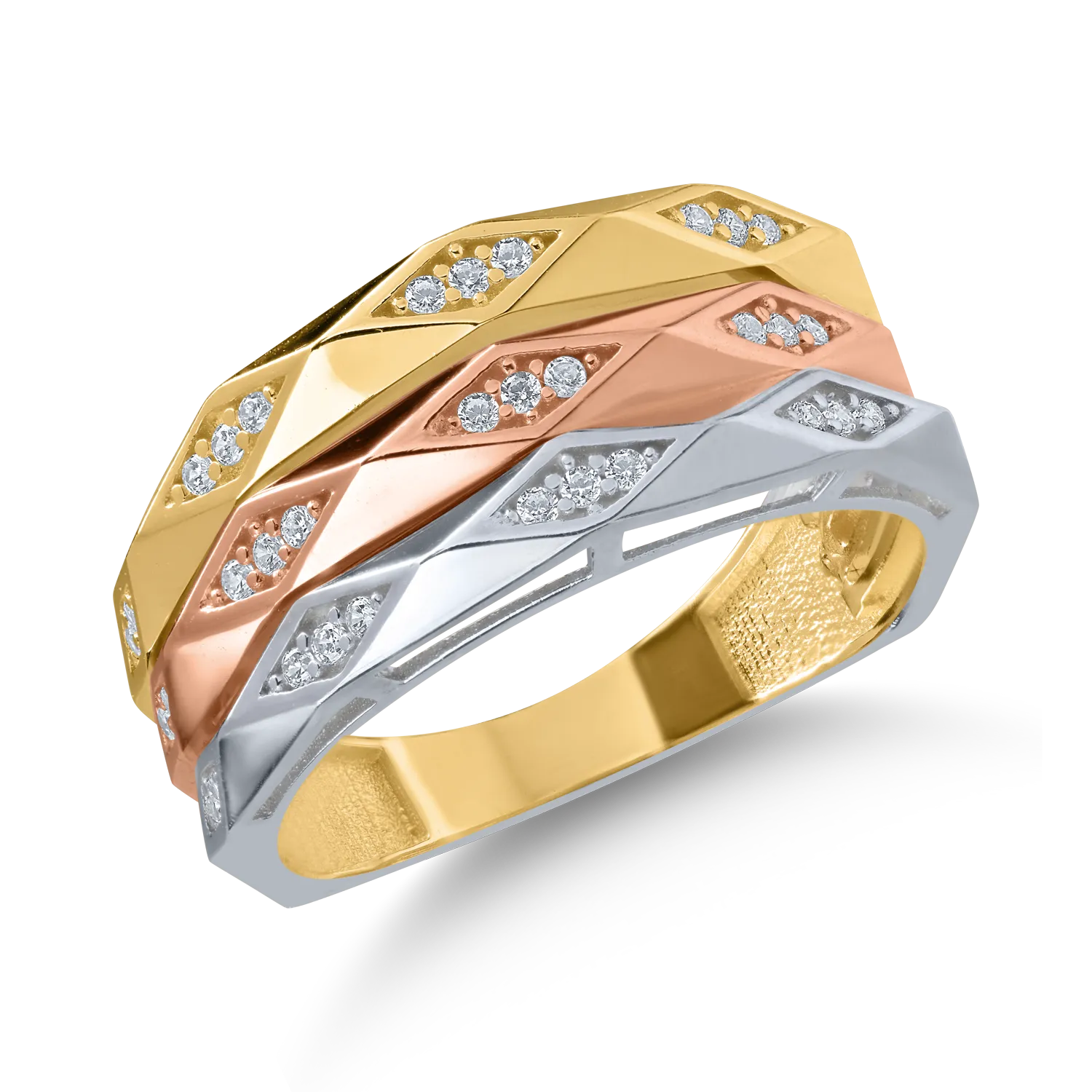 White-rose-yellow gold ring