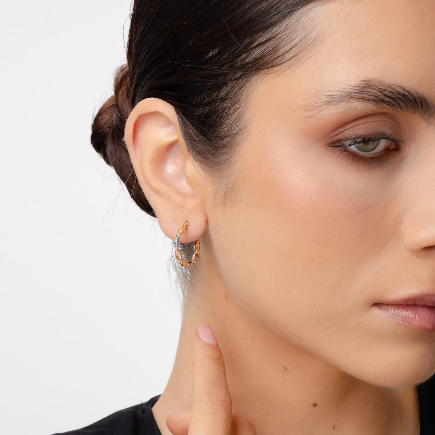 White-yellow-rose gold earrings