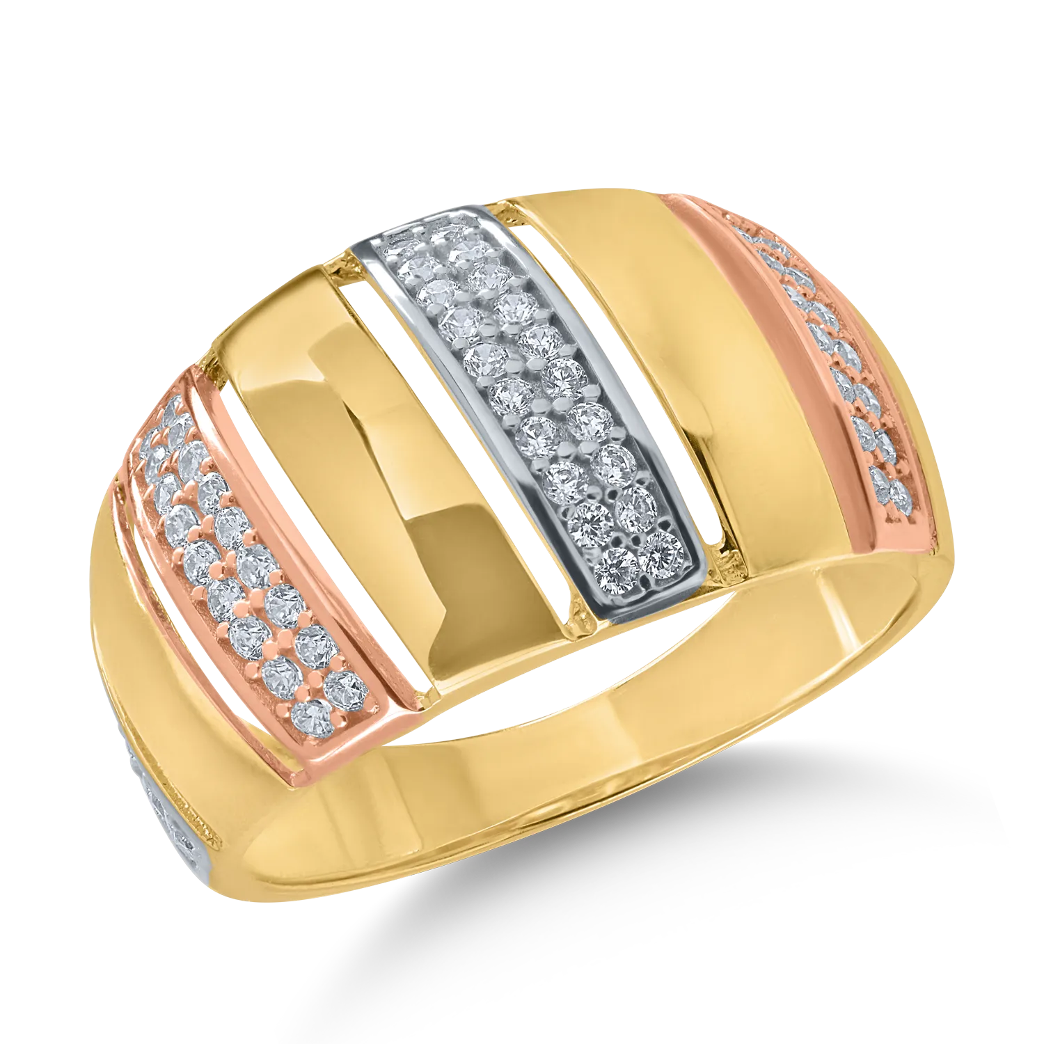 Fehér-rózsa-sárga arany gyűrű