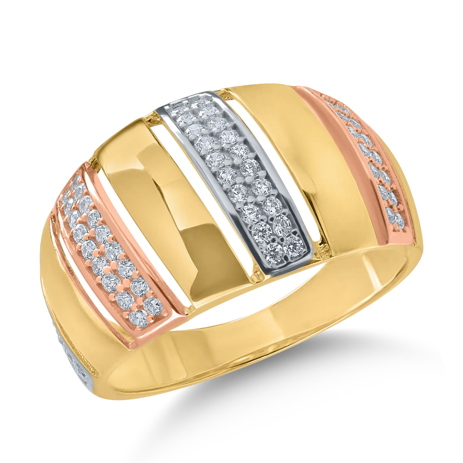 White-rose-yellow gold ring