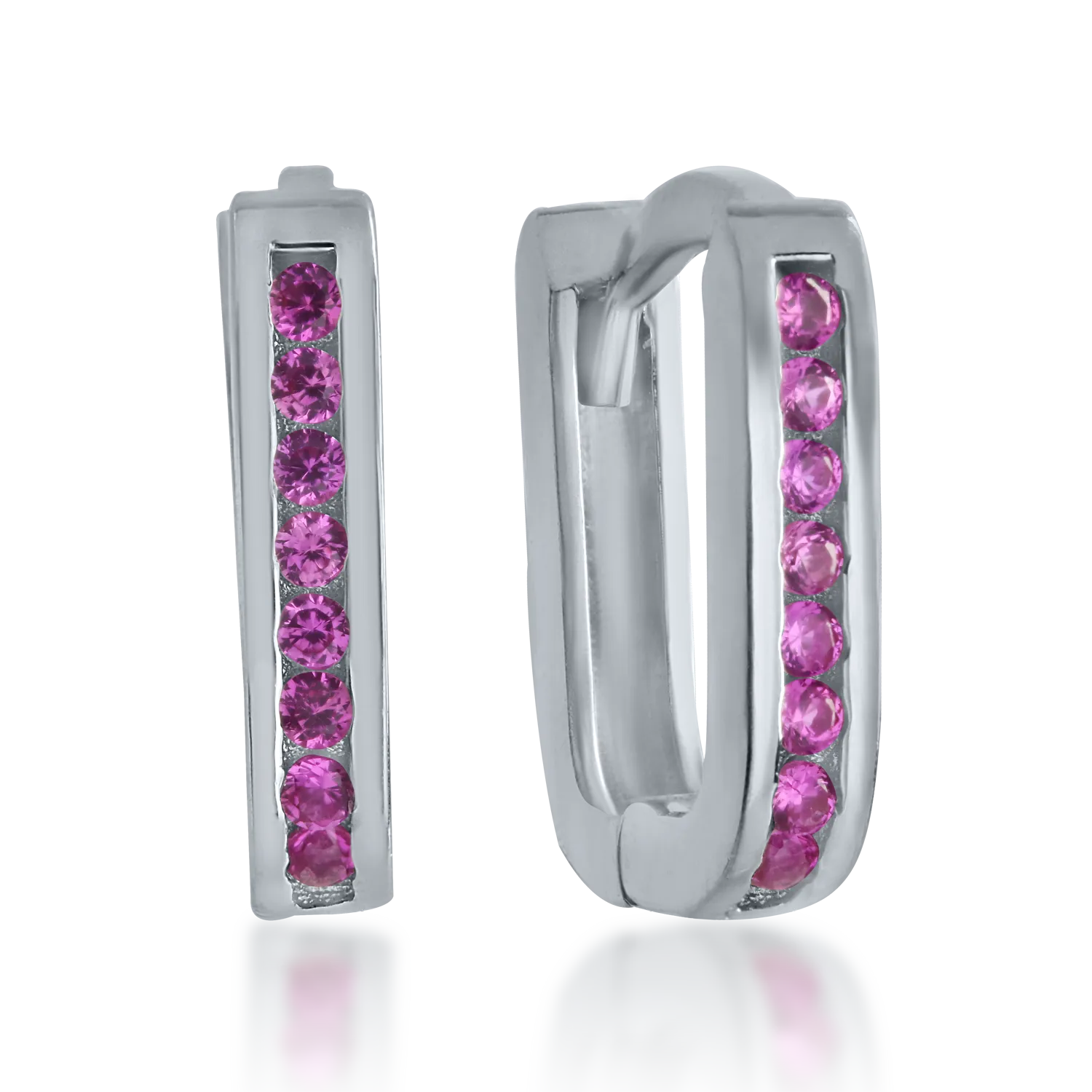 White gold earrings with pink zirconia
