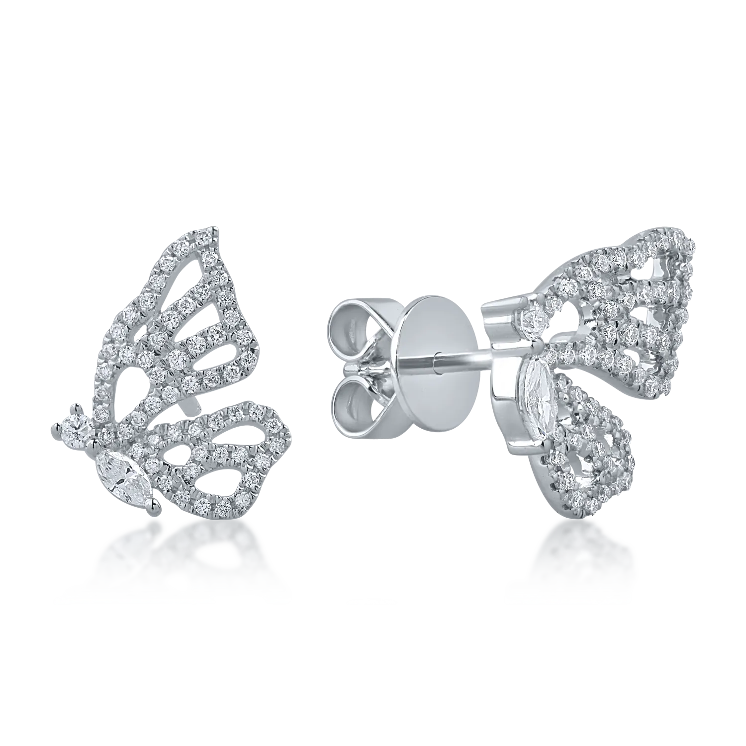 Cercei din aur alb cu diamante marquise si rotunde de 0.3ct
