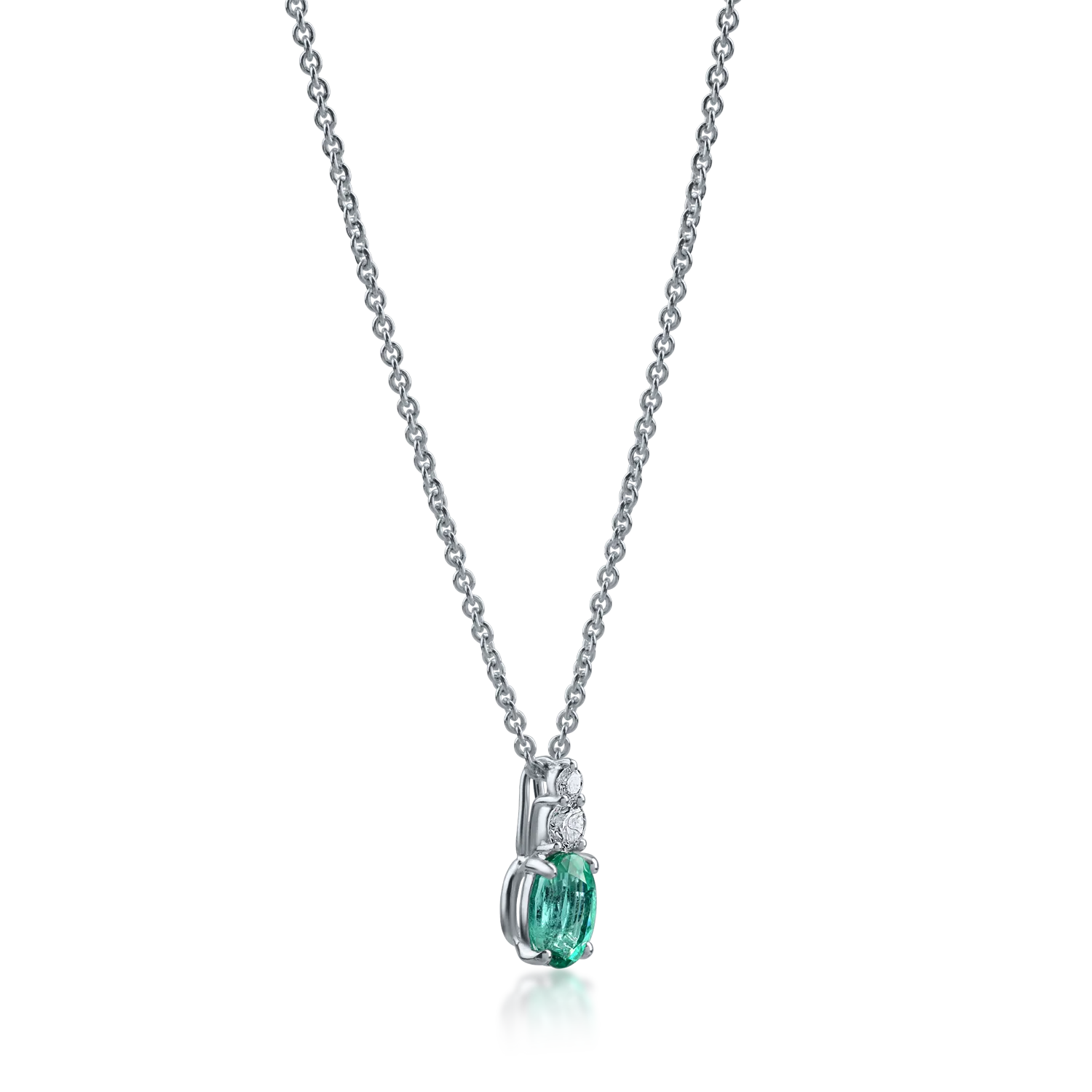 White gold pendant necklace with 0.8ct emerald and 0.14ct diamonds