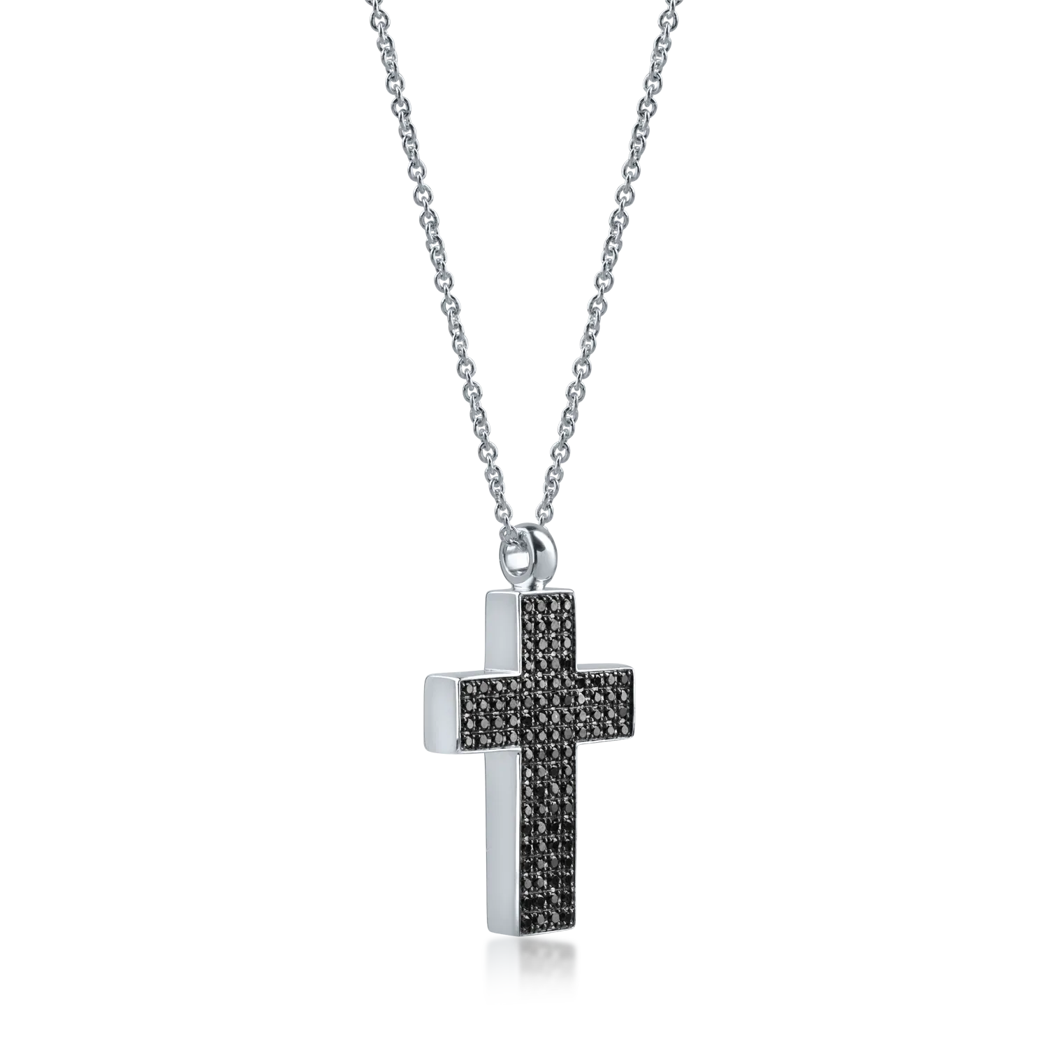 White gold cross pendant necklace with 1.03ct black diamonds