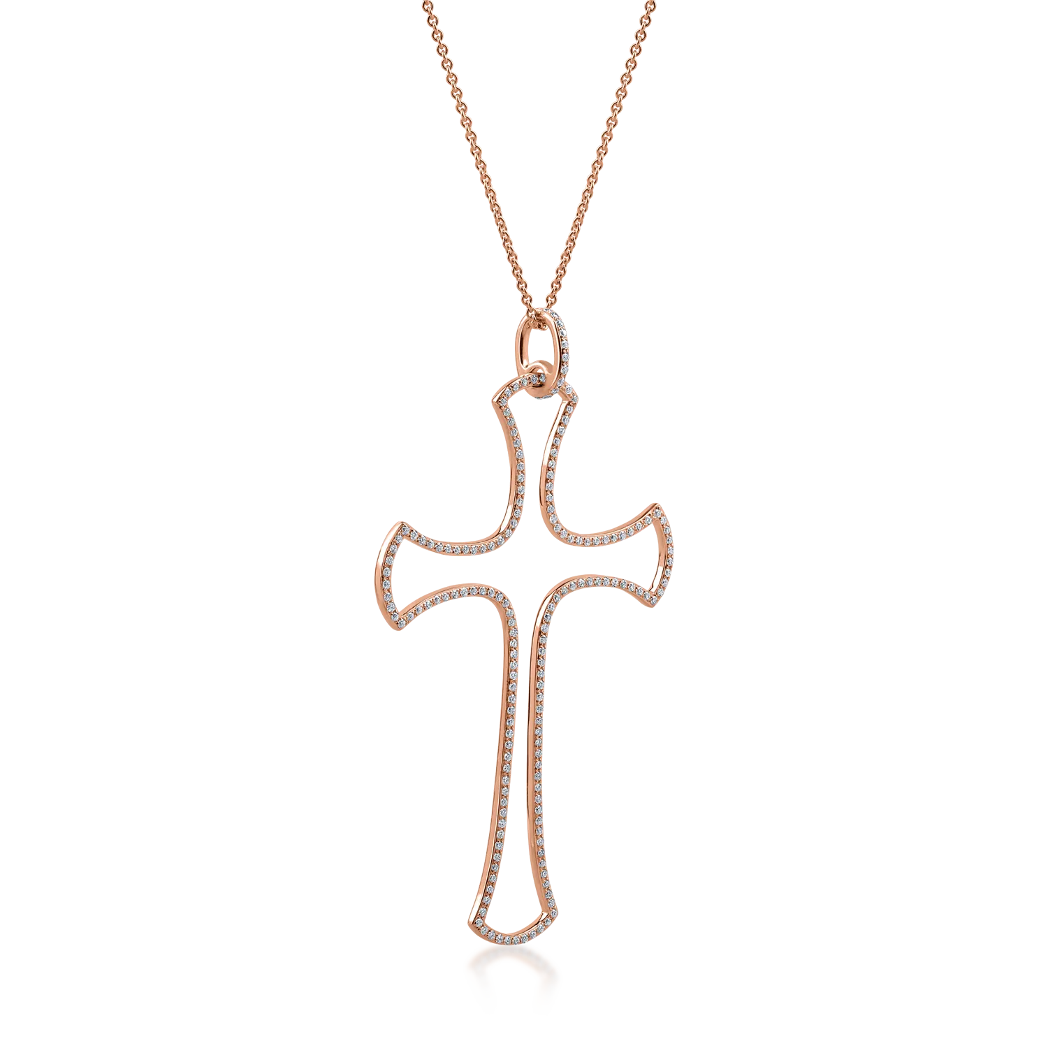 Lant cu pandantiv cruce din aur roz cu diamante de 0.9ct