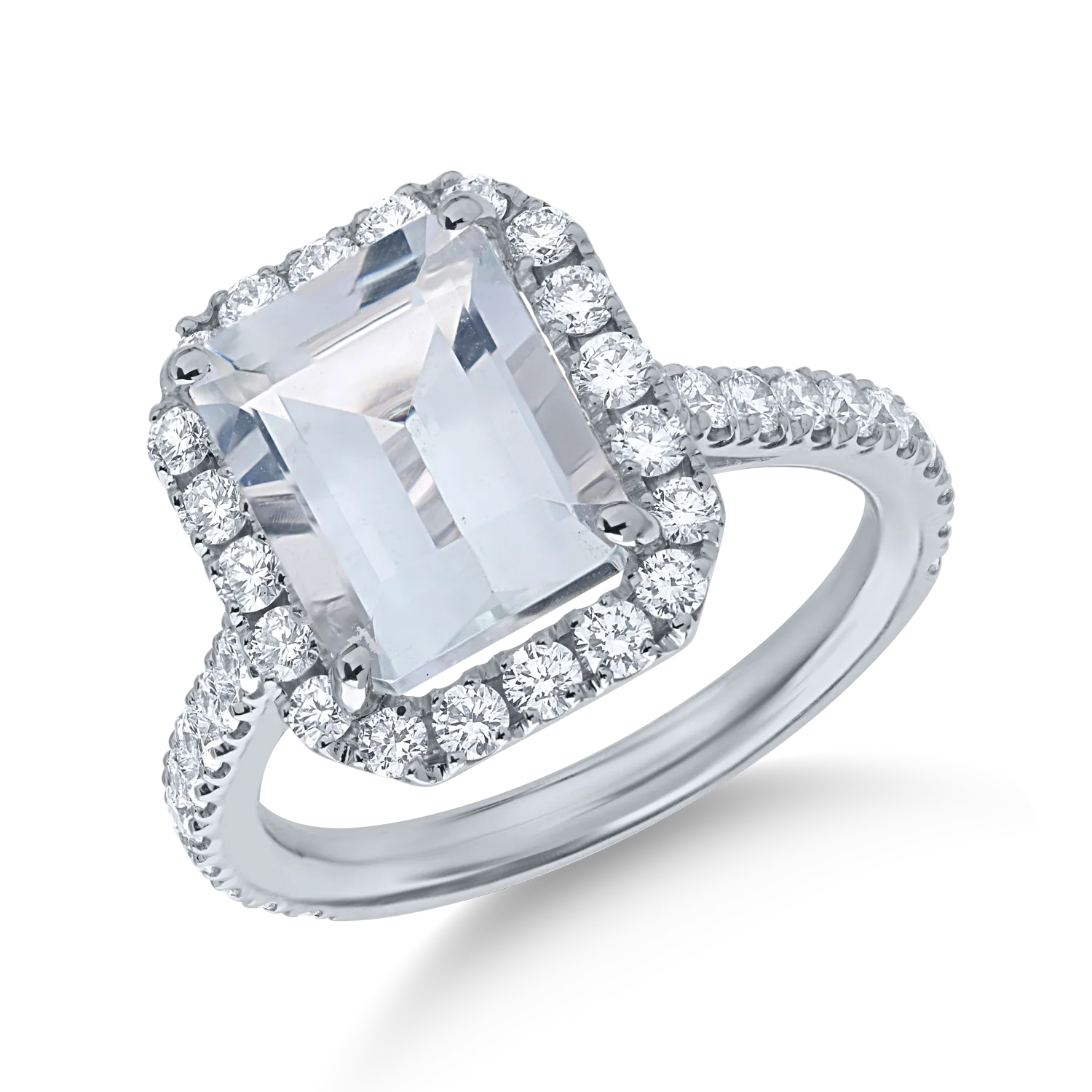 Fehérarany gyűrű 3.78ct akvamarinnal és 0.98ct gyémántokkal