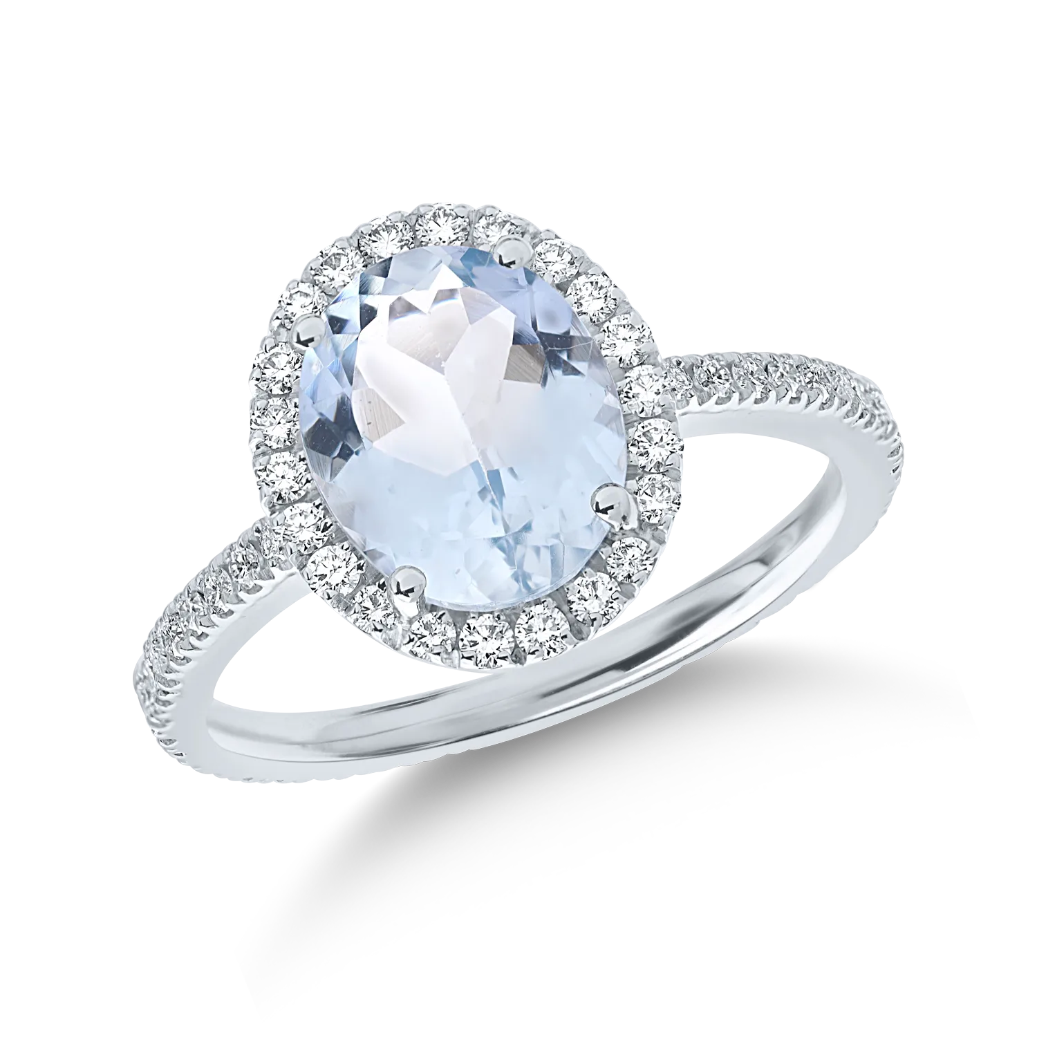 Fehérarany gyűrű 2.23ct akvamarinnal és 0.53ct gyémántokkal