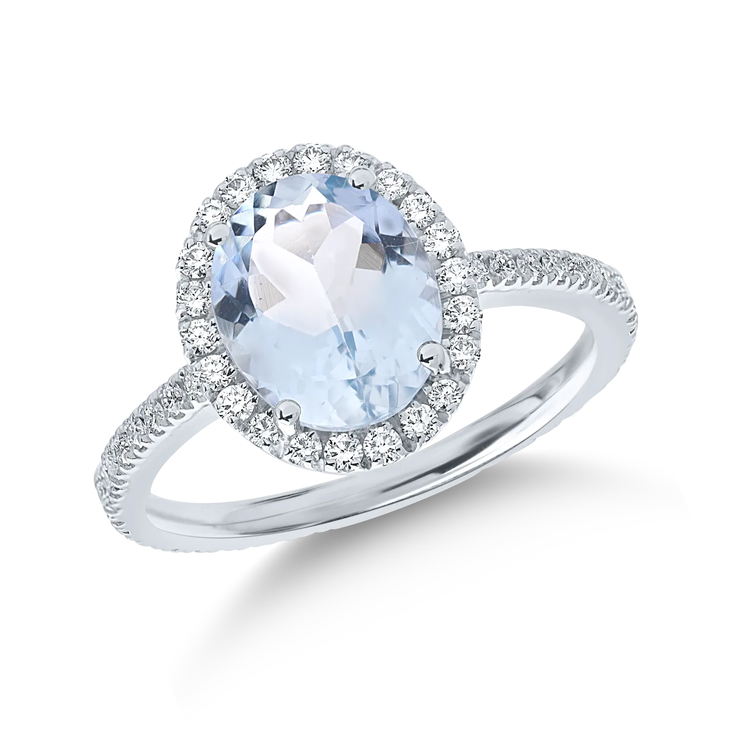 Inel din aur alb cu acvamarin oval de 2.2ct si diamante de 0.5ct