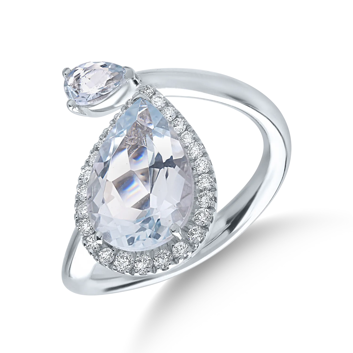 Inel din aur alb cu acvamarine pear de 2.89 si diamante de 0.24ct