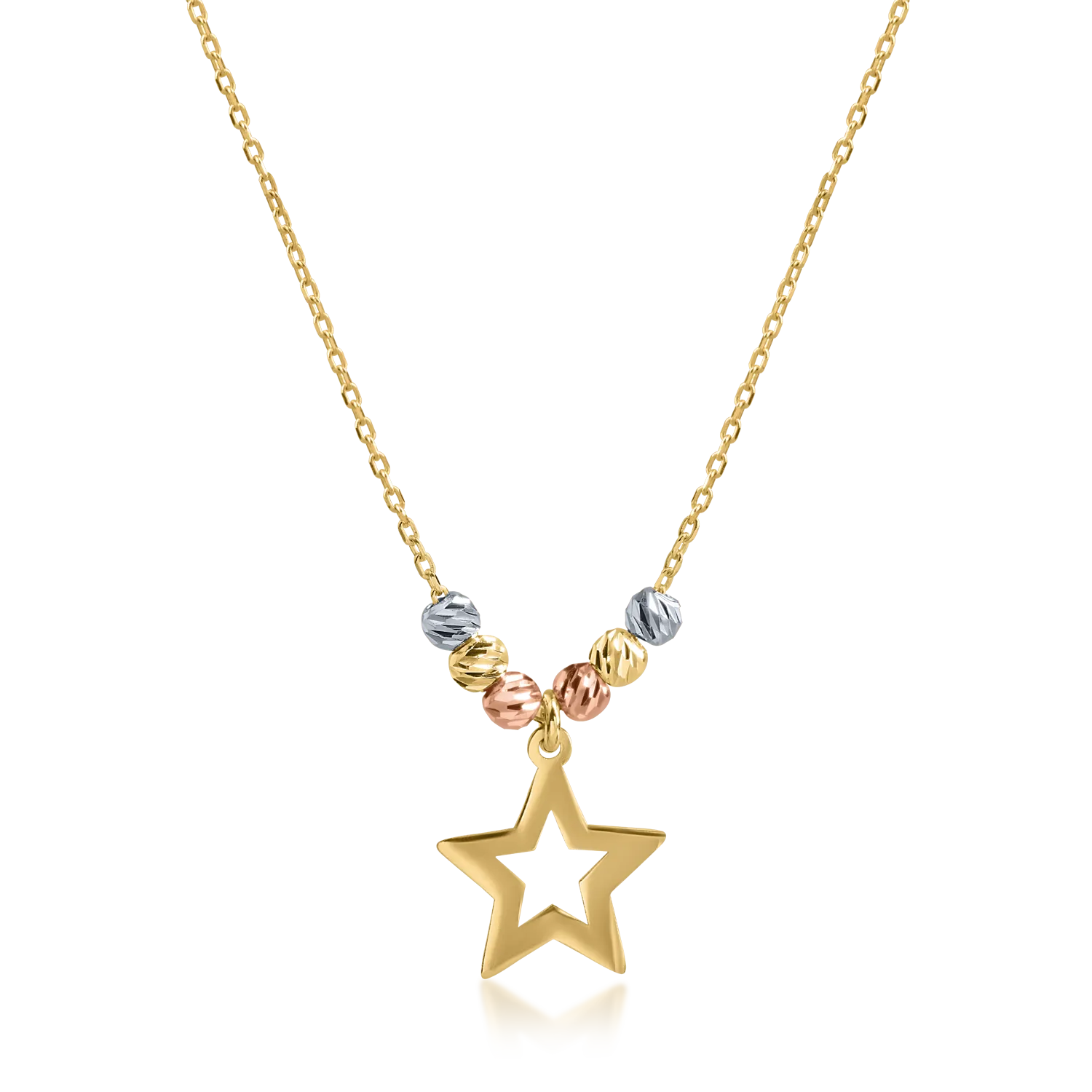 White-rose-yellow gold star pendant necklace