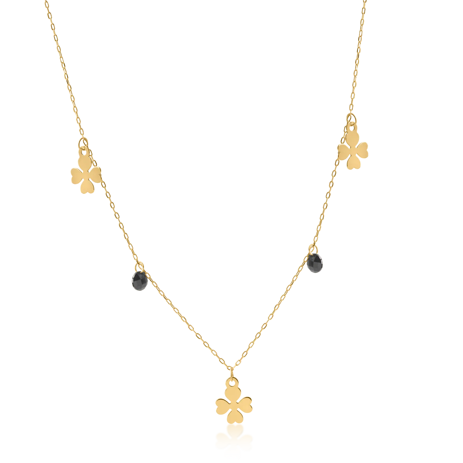 Yellow gold clover charms necklace