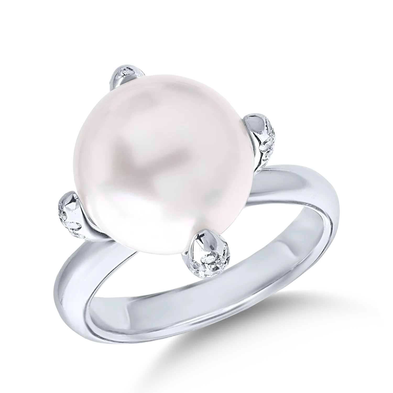 Inel din aur alb cu perla australiana de 12.01ct si diamante de 0.35ct