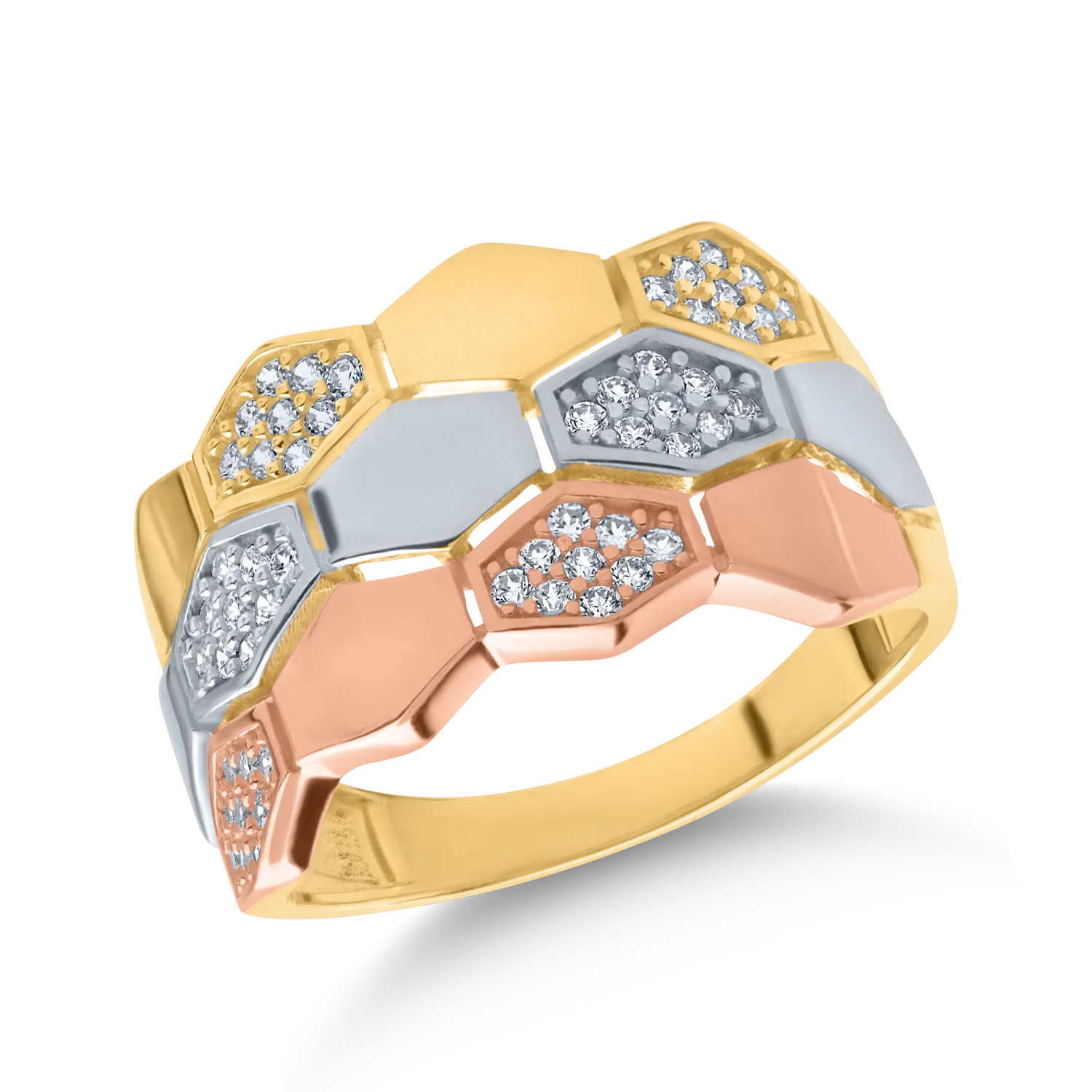 Yellow-white-rose gold ring