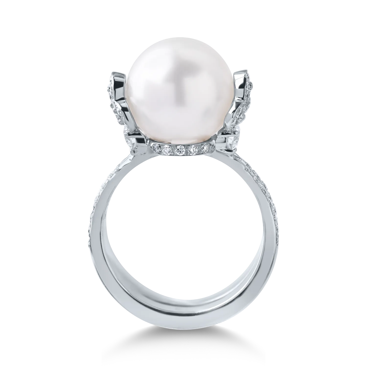Inel din aur alb cu perla australiana de 12.09ct si diamante de 0.82ct