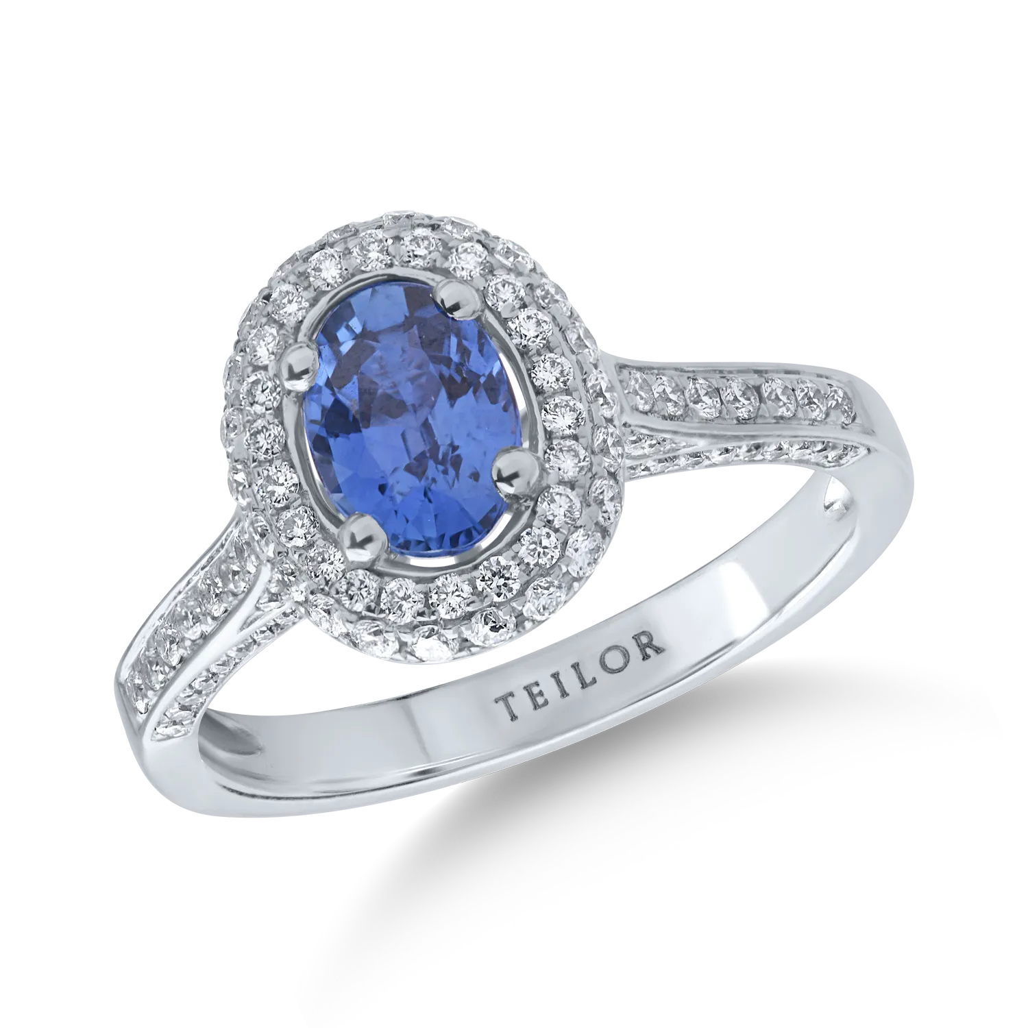 White gold ring with 1.16ct sapphire and 0.56ct diamonds