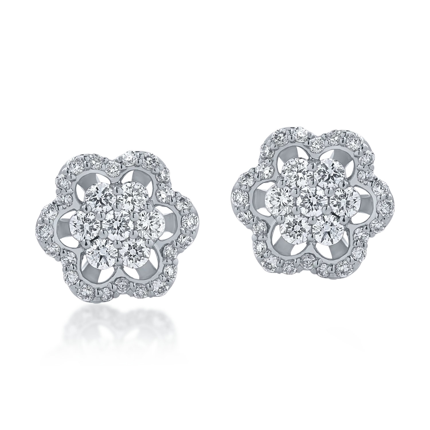 Kolczyki kwiatki z białego złota z diamentami o masie 0.34ct