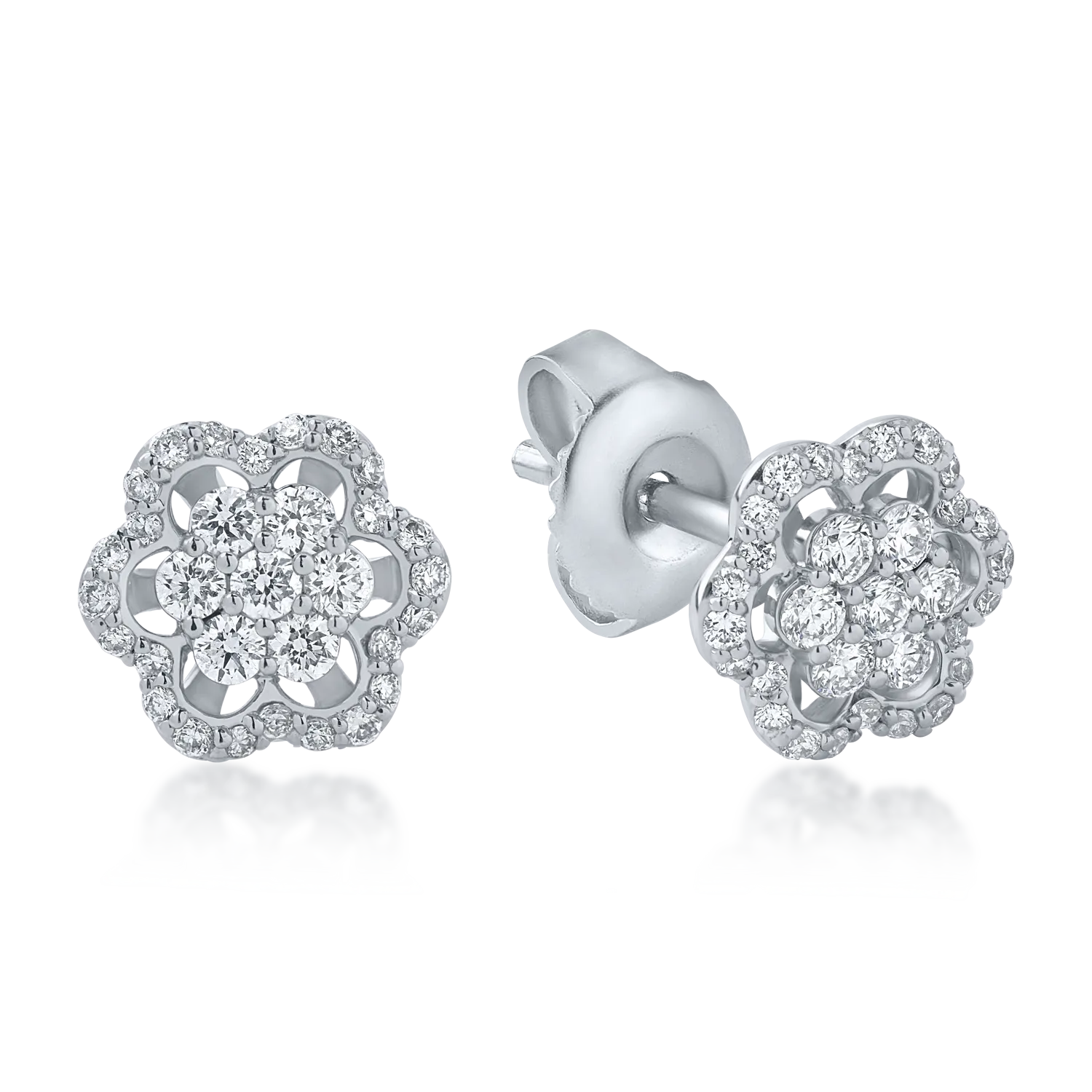 Fehér arany virágos fülbevaló 0.34ct gyémántokkal