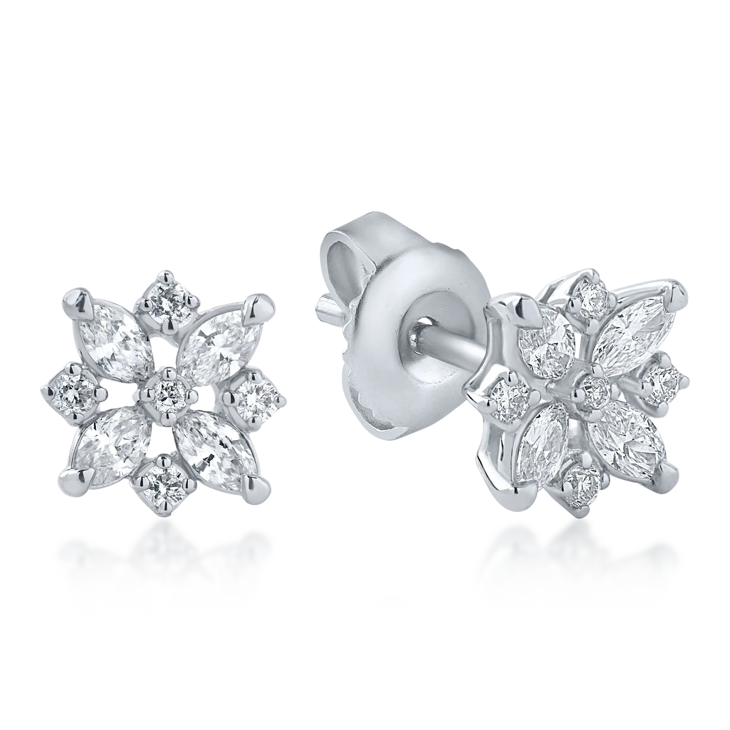Teilor Cercei floare din aur alb cu diamante marquise si rotunde de 0.47ct