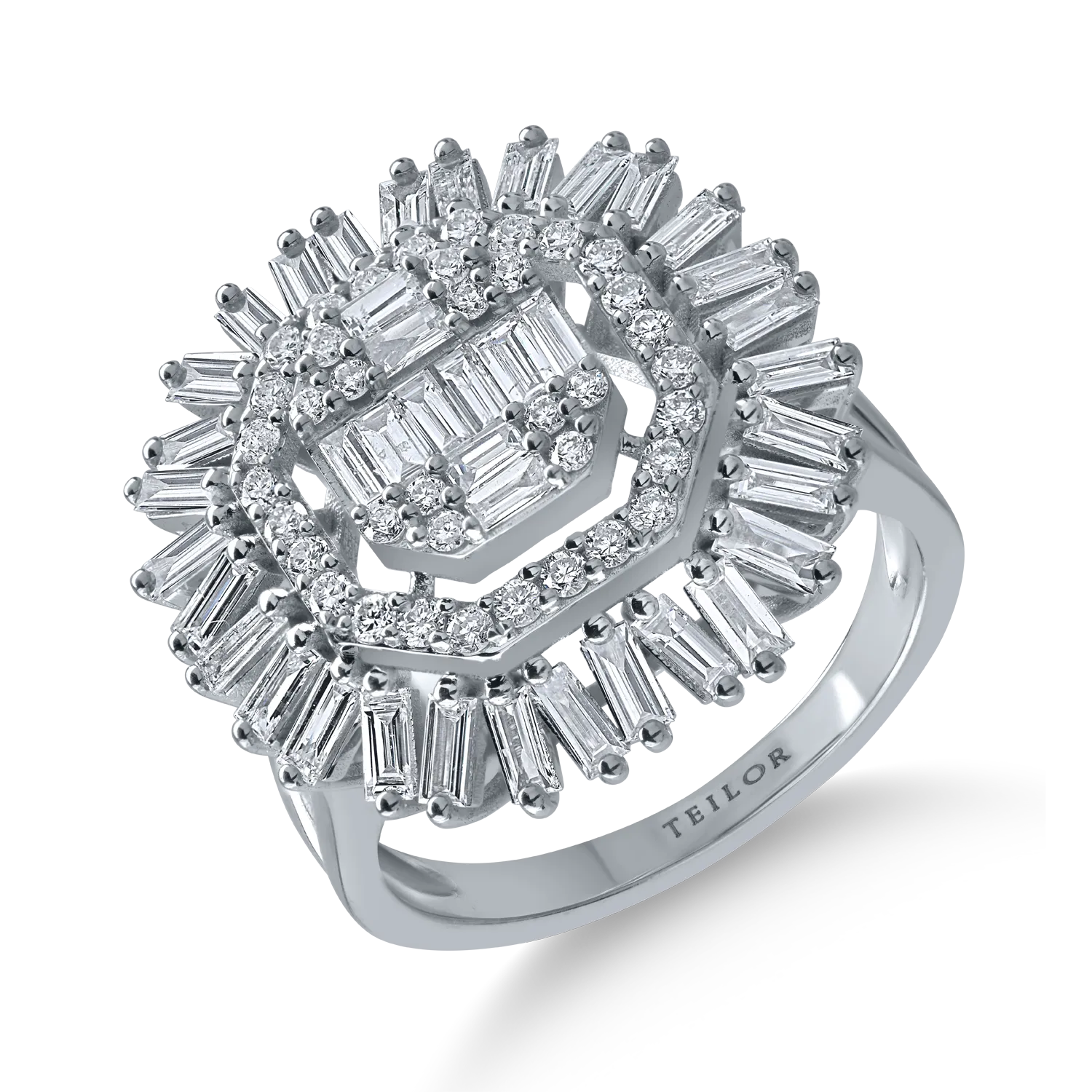 Inel din aur alb cu diamante baguette si rotunde de 1.2ct