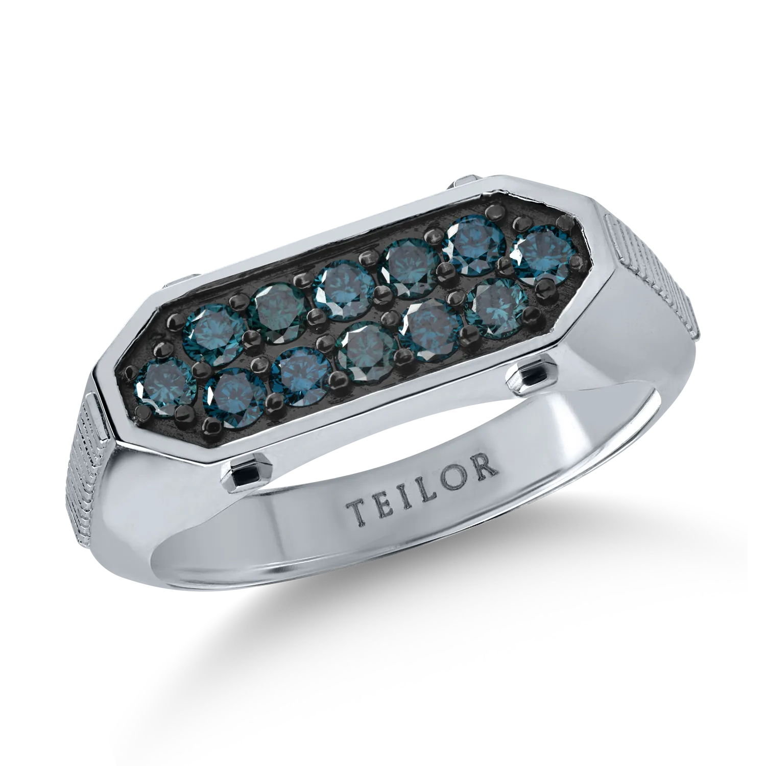 White gold men's ring with 0.61ct blue diamonds